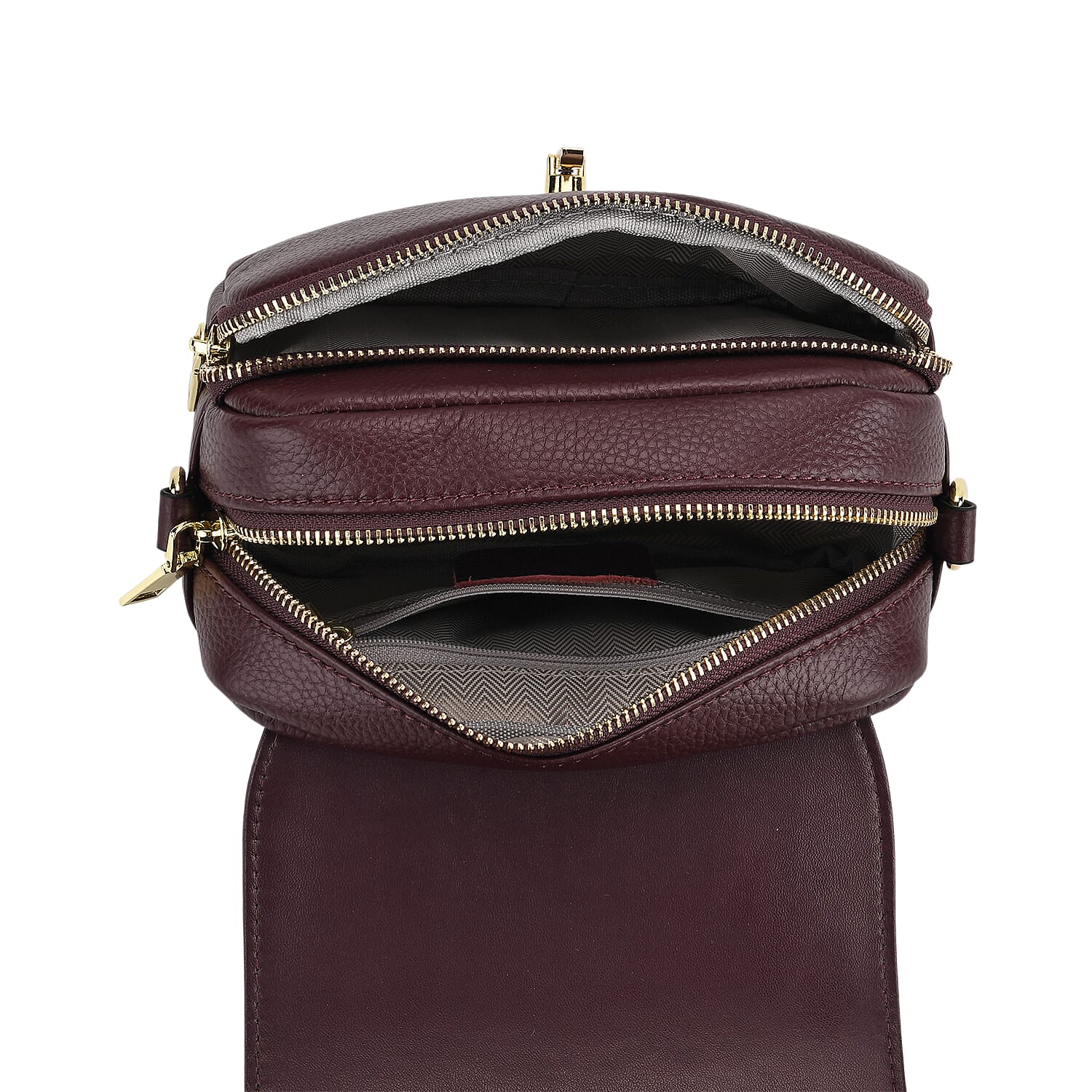 Designer - Inspired Genuine Leather Satchel Bag - Dark Burgundy