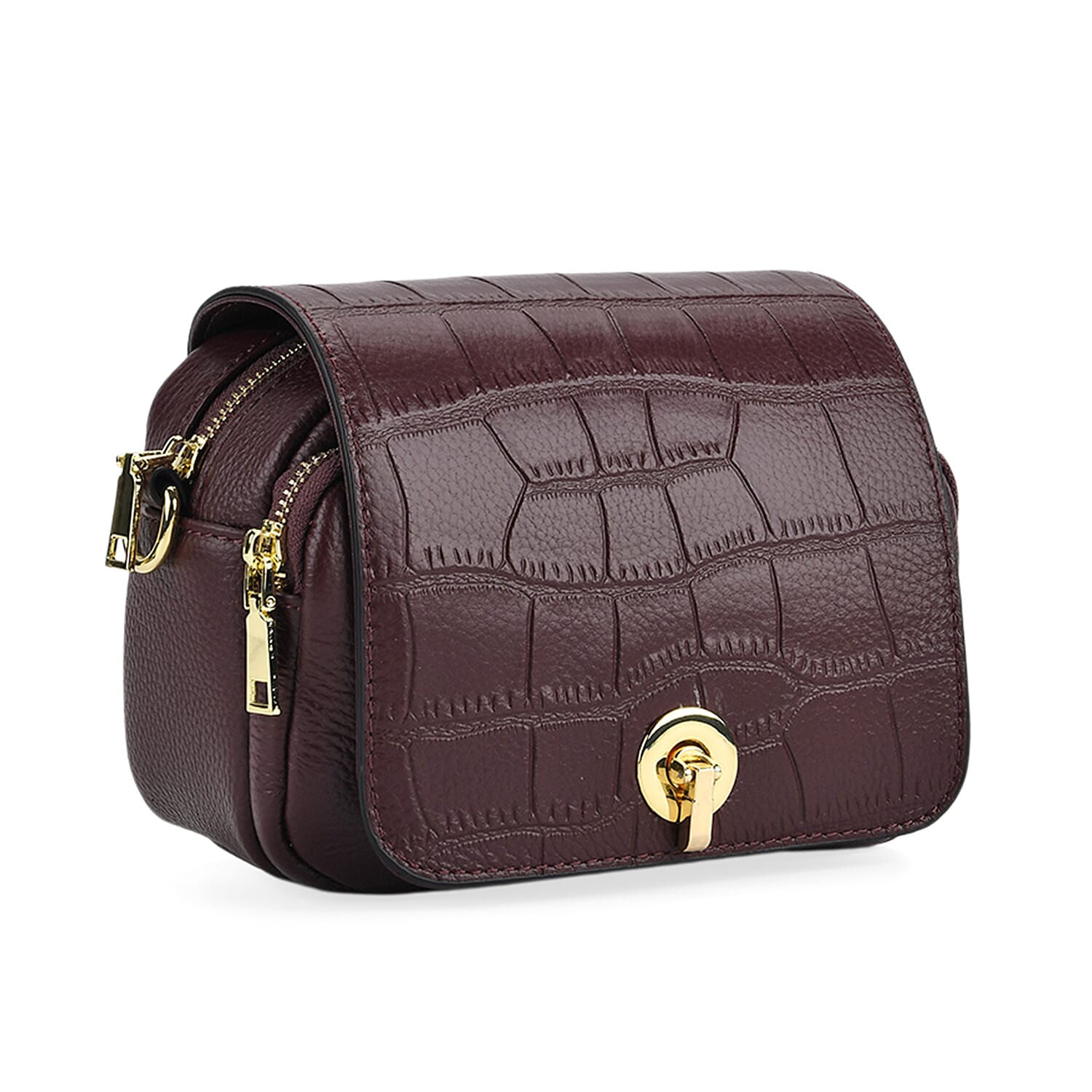 Designer - Inspired Genuine Leather Satchel Bag - Dark Burgundy