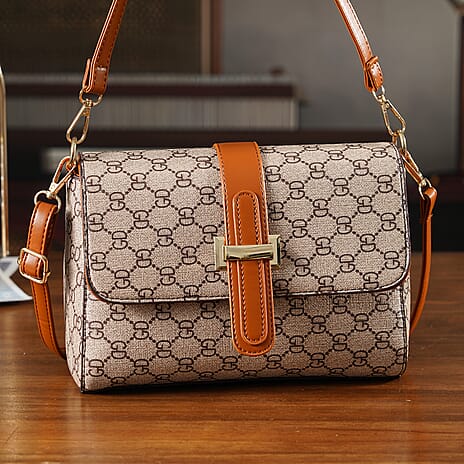 Monogram Pattern Crossbody Bag - Light Khaki