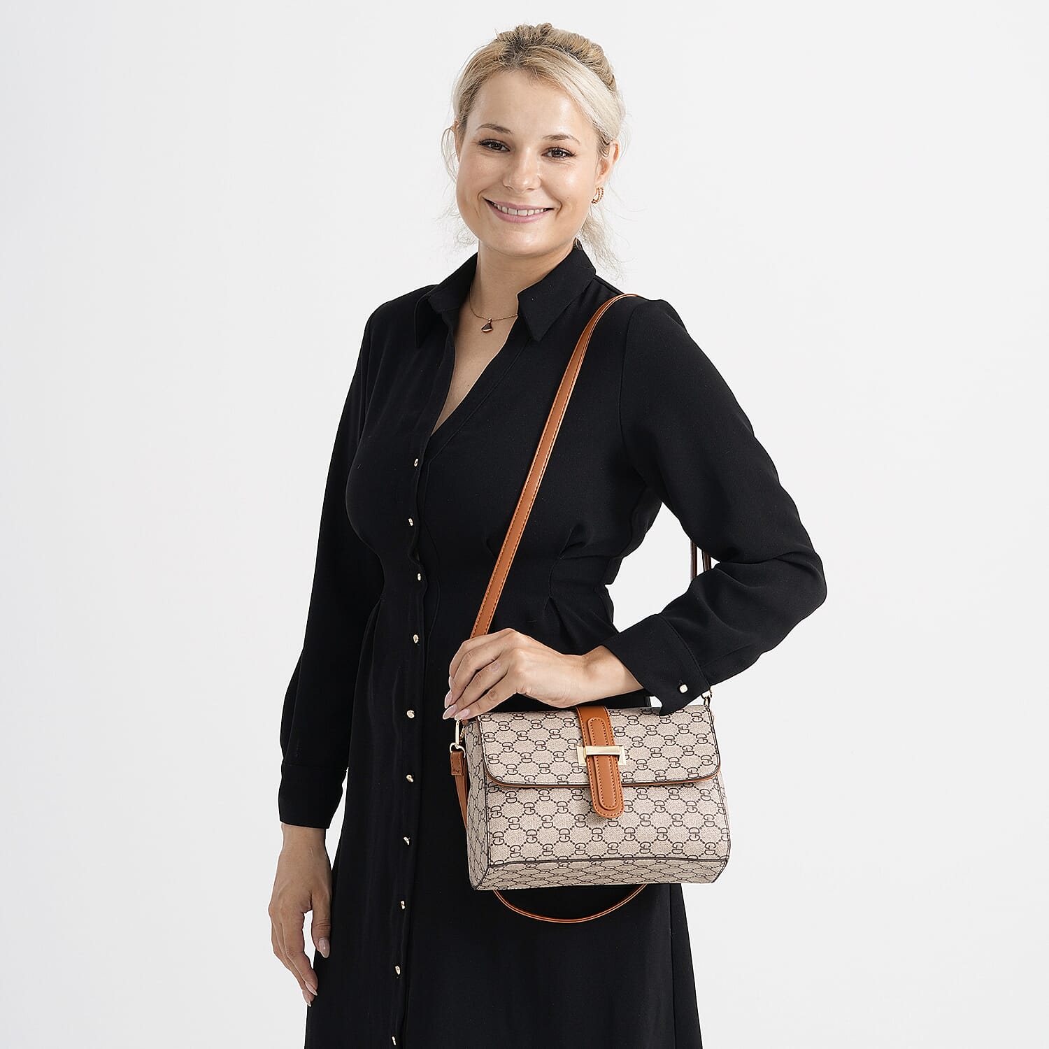 Monogram Pattern Crossbody Bag - Light Khaki