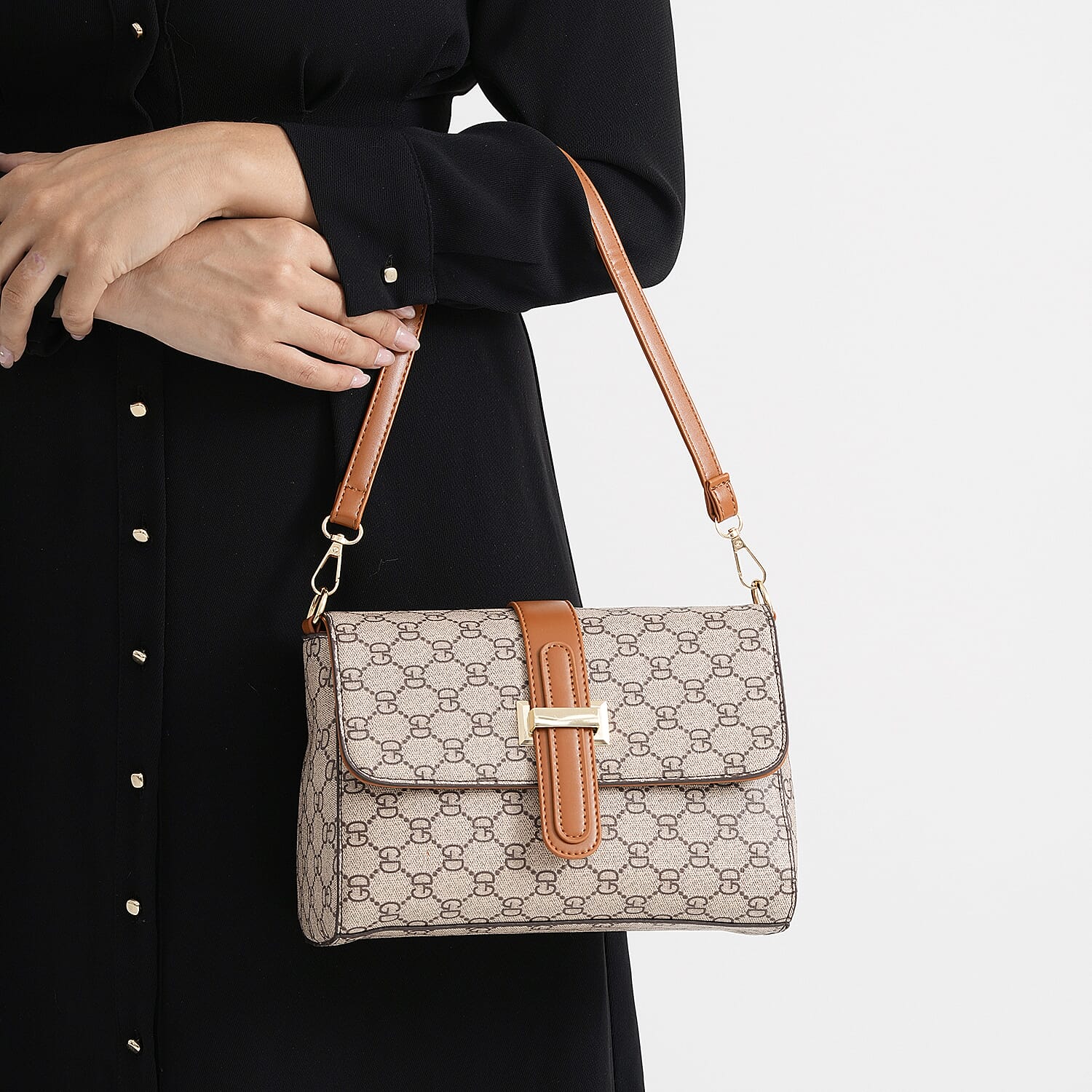 Monogram Pattern Crossbody Bag - Light Khaki