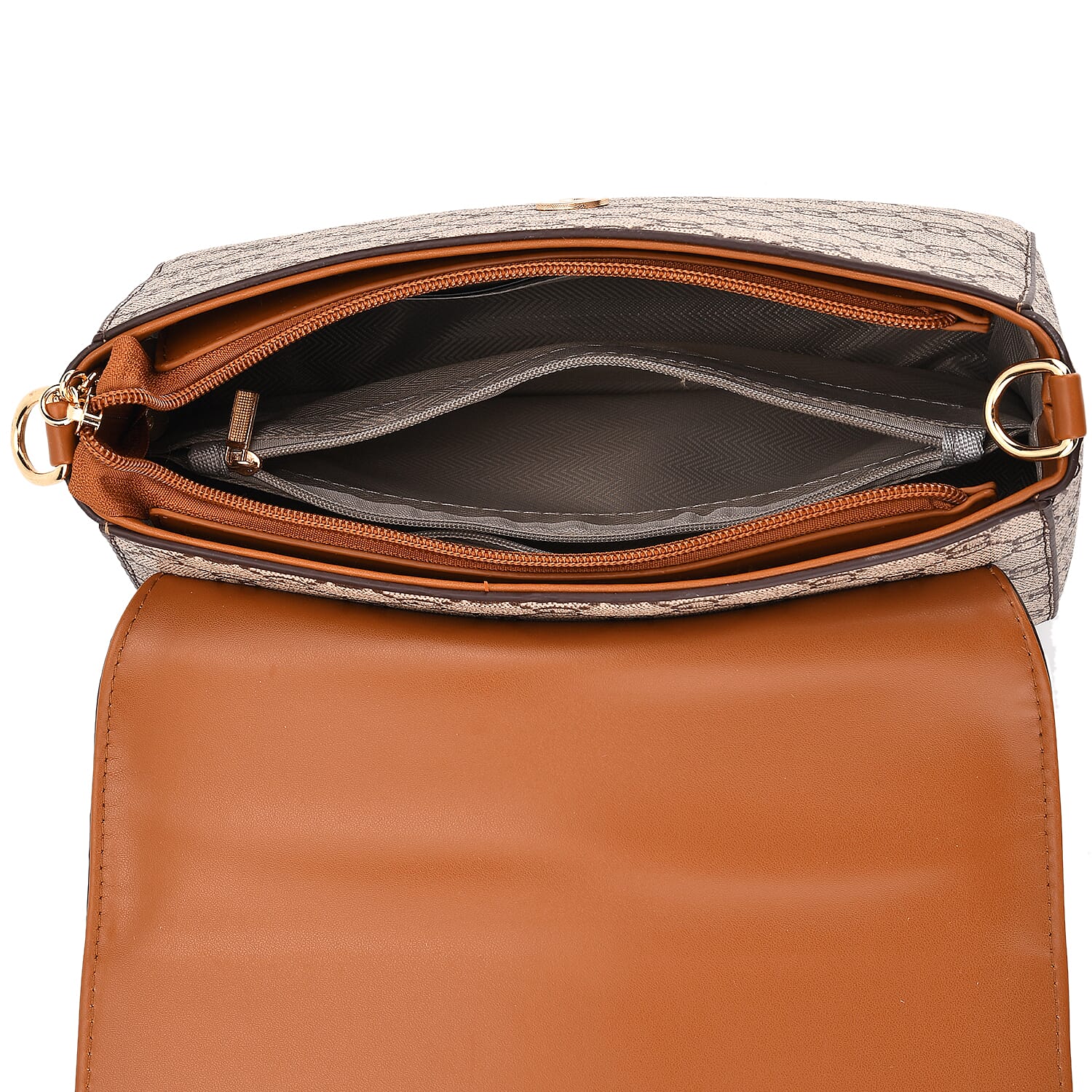 Monogram Pattern Crossbody Bag - Light Khaki