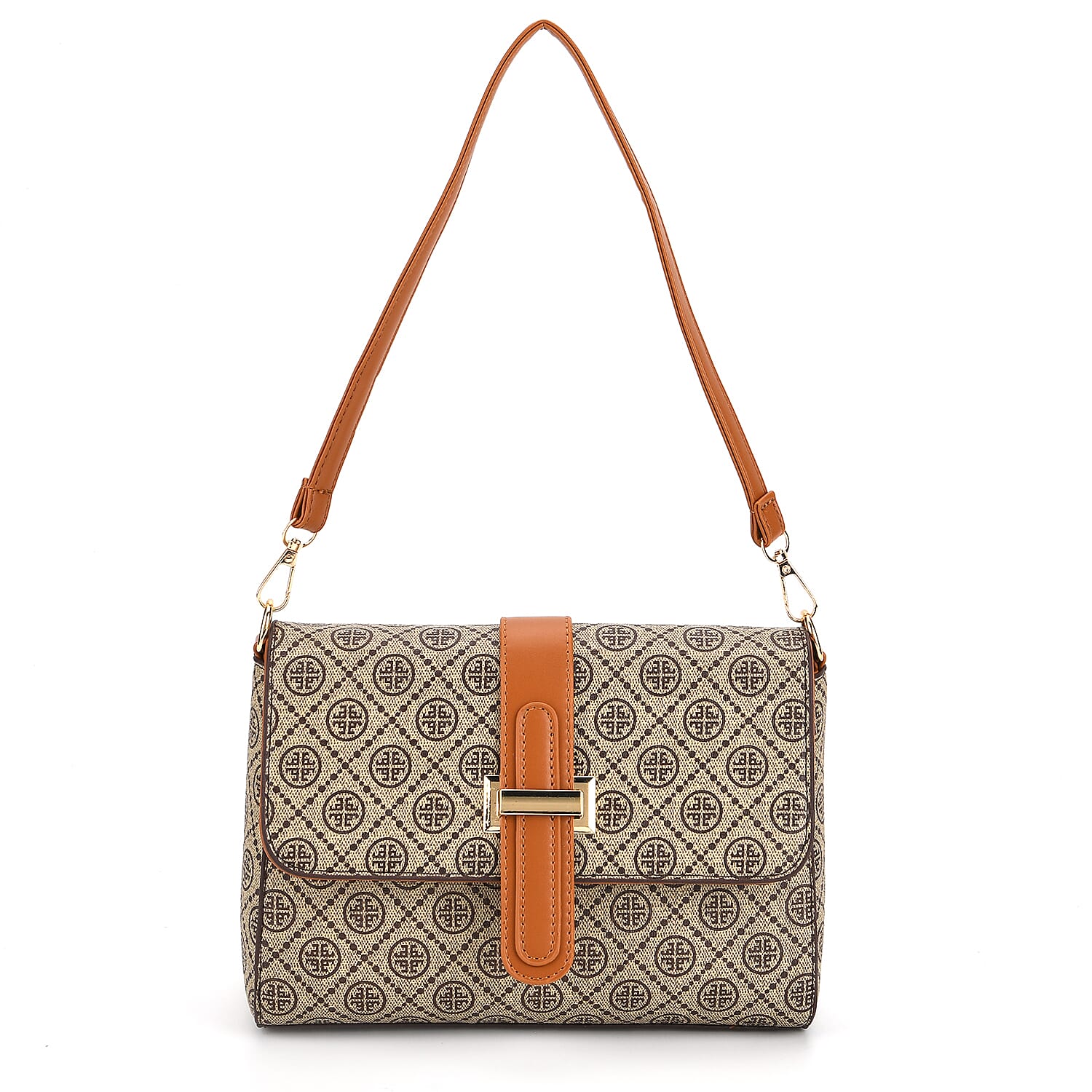 Monogram Pattern Crossbody Bag - Beige