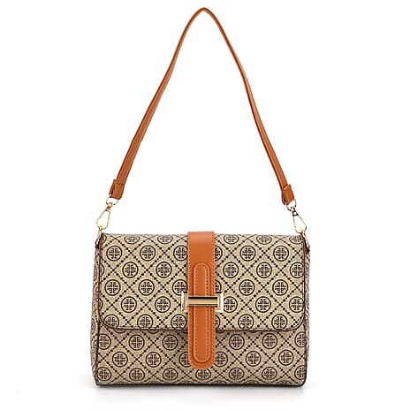 Monogram Pattern Crossbody Bag - Beige