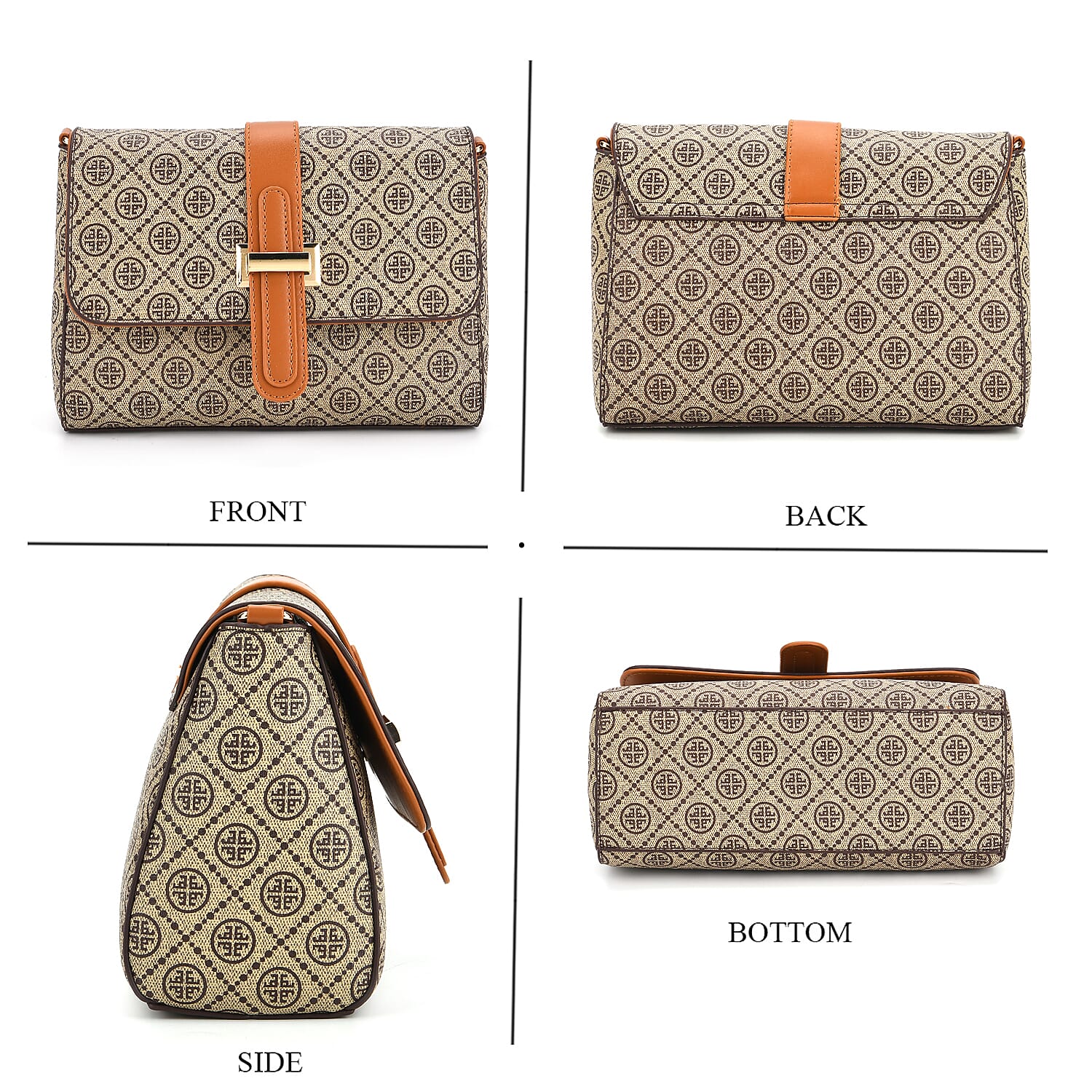 Monogram Pattern Crossbody Bag - Beige