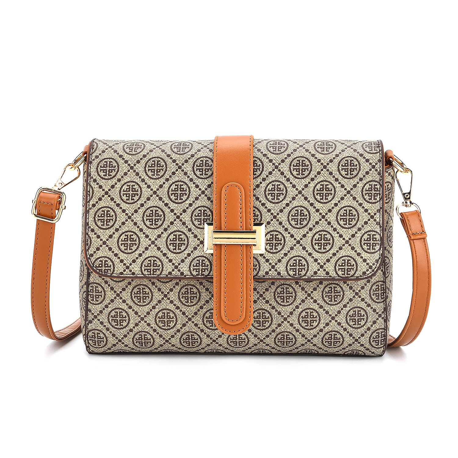 Monogram Pattern Crossbody Bag - Beige