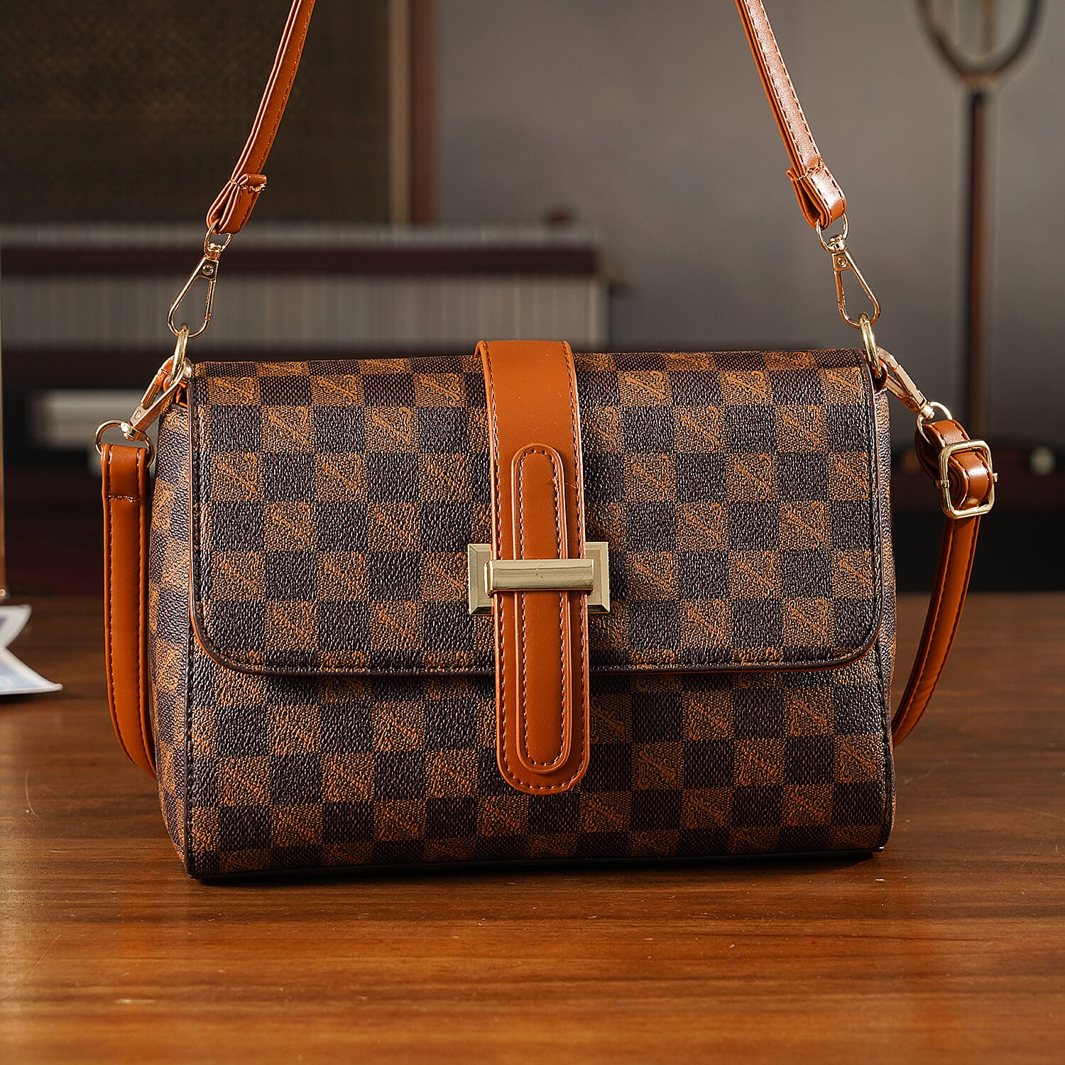 Monogram Pattern Crossbody Bag - Light Brown