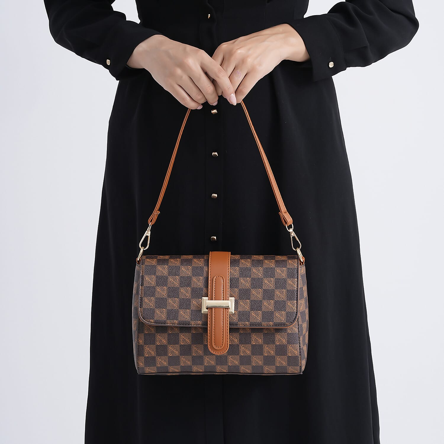 Monogram Pattern Crossbody Bag - Light Brown