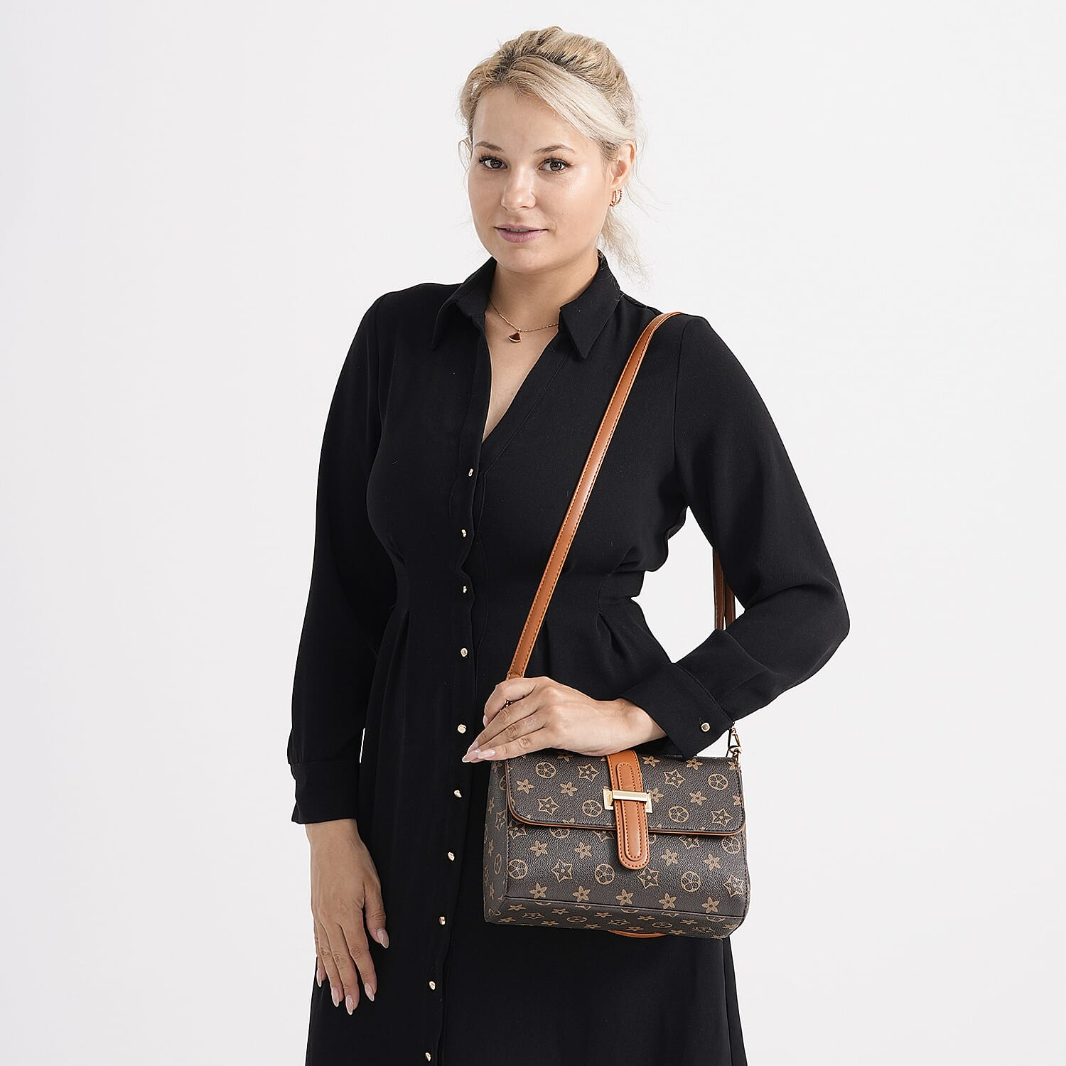 Monogram Pattern Crossbody Bag - Dark Brown