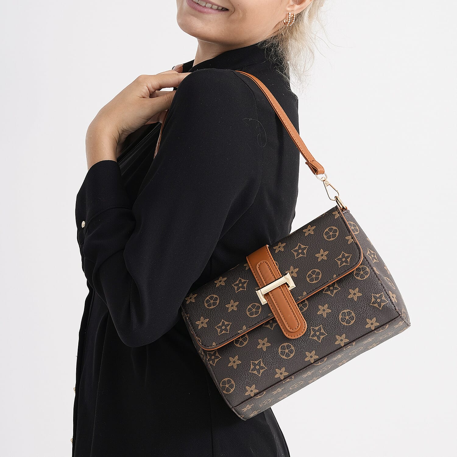 Monogram Pattern Crossbody Bag - Dark Brown