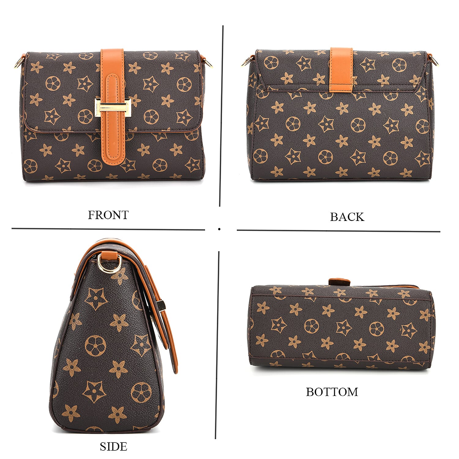 Monogram Pattern Crossbody Bag - Dark Brown