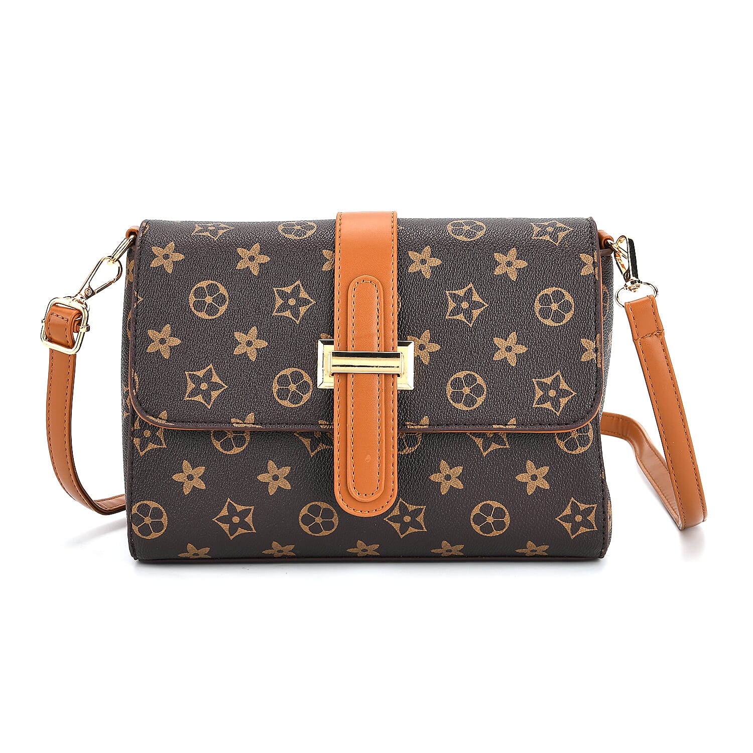 Monogram Pattern Crossbody Bag - Dark Brown