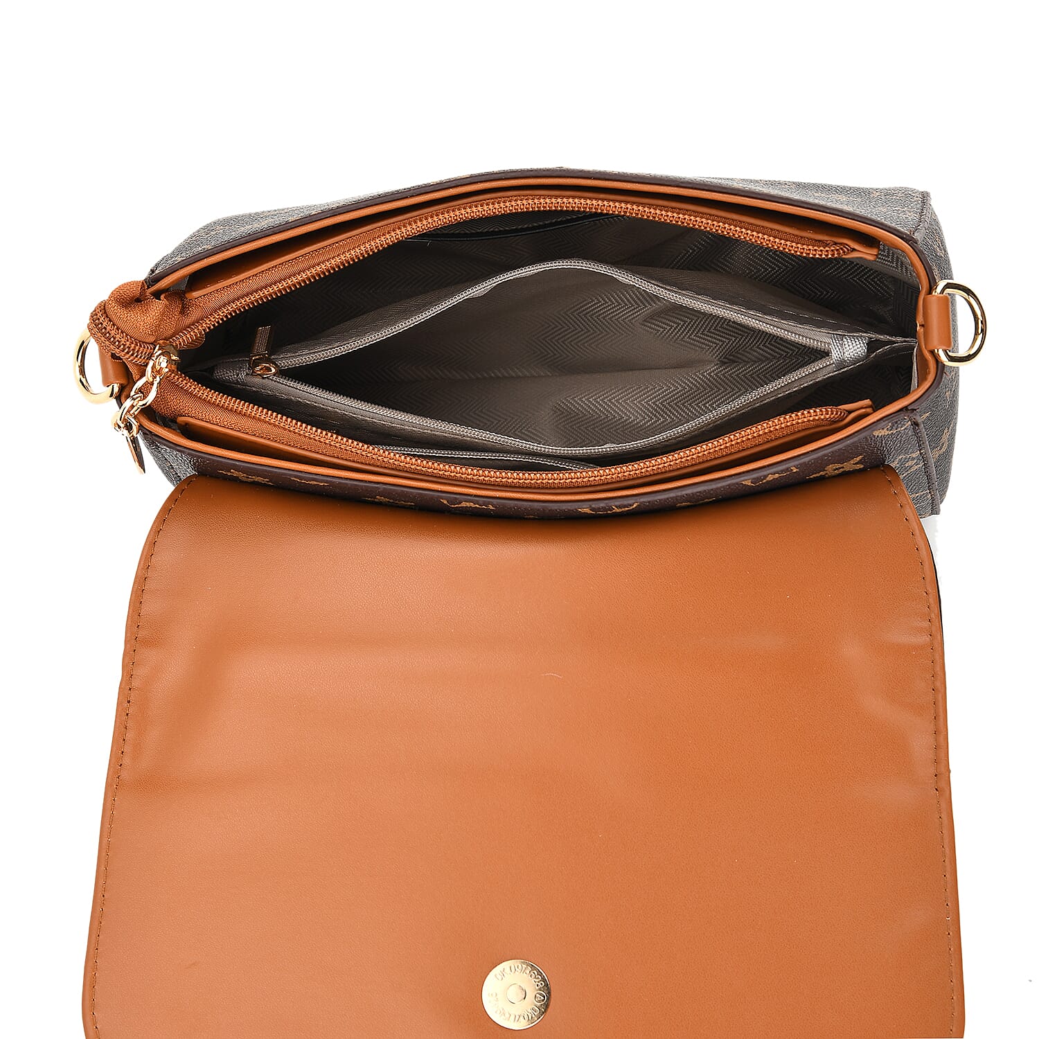 Monogram Pattern Crossbody Bag - Dark Brown