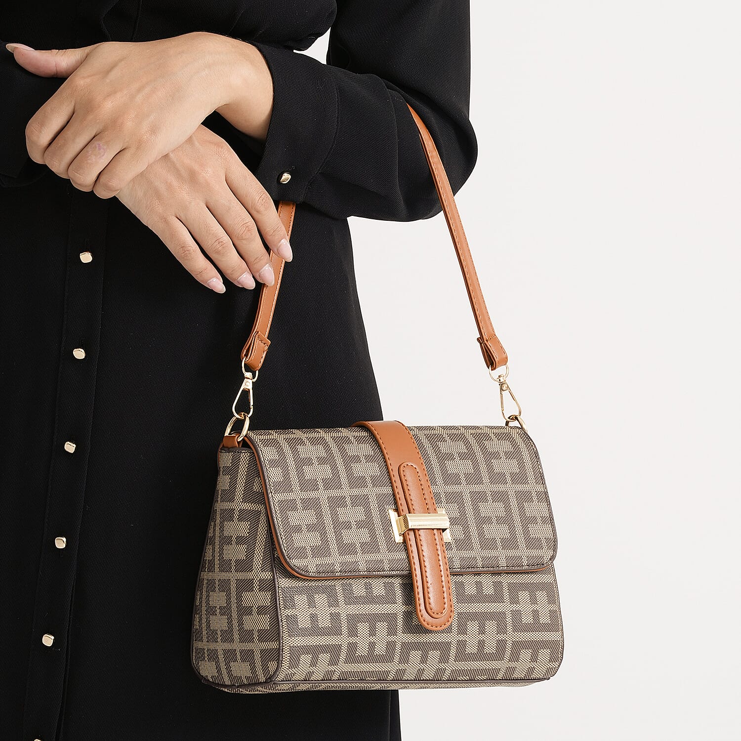 Monogram Pattern Crossbody Bag - Khaki