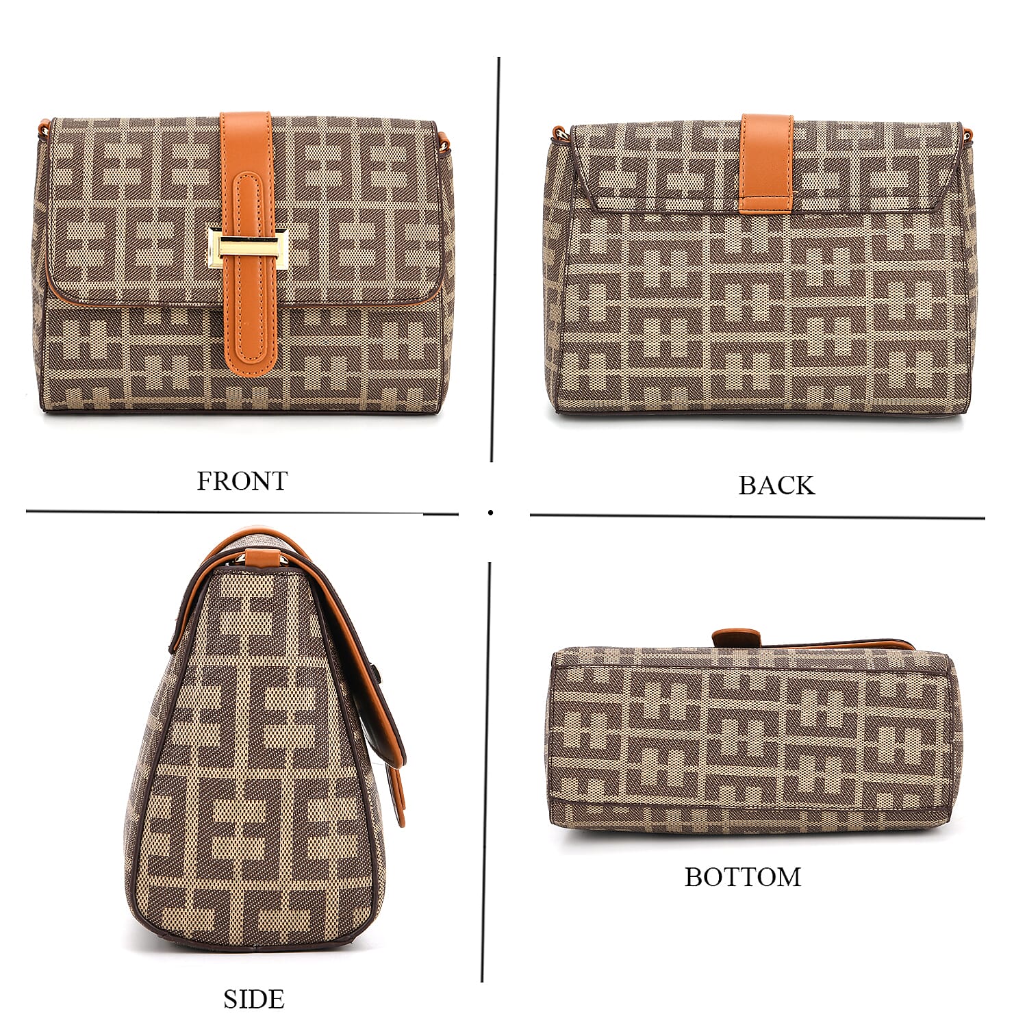 Monogram Pattern Crossbody Bag - Khaki