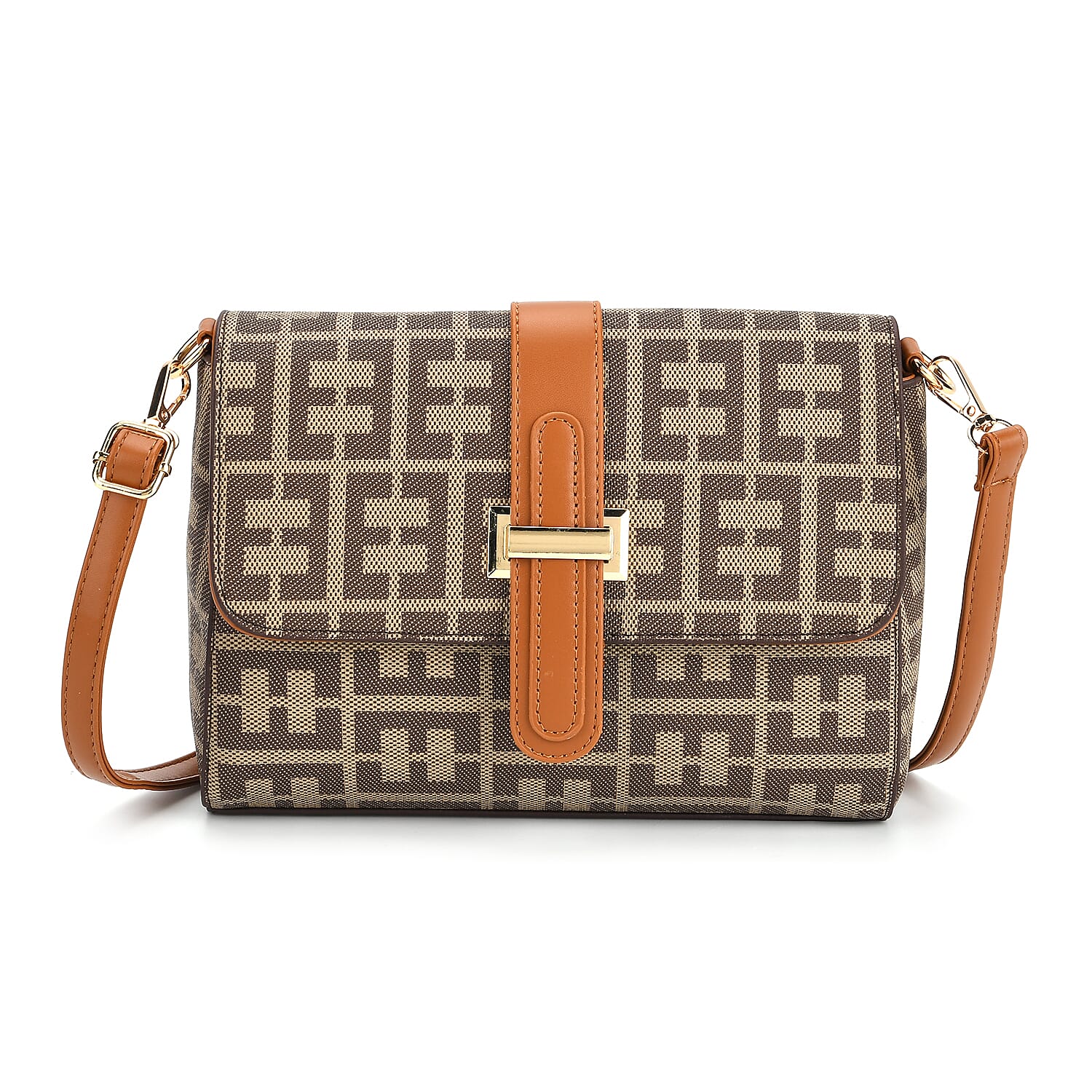 Monogram Pattern Crossbody Bag - Khaki