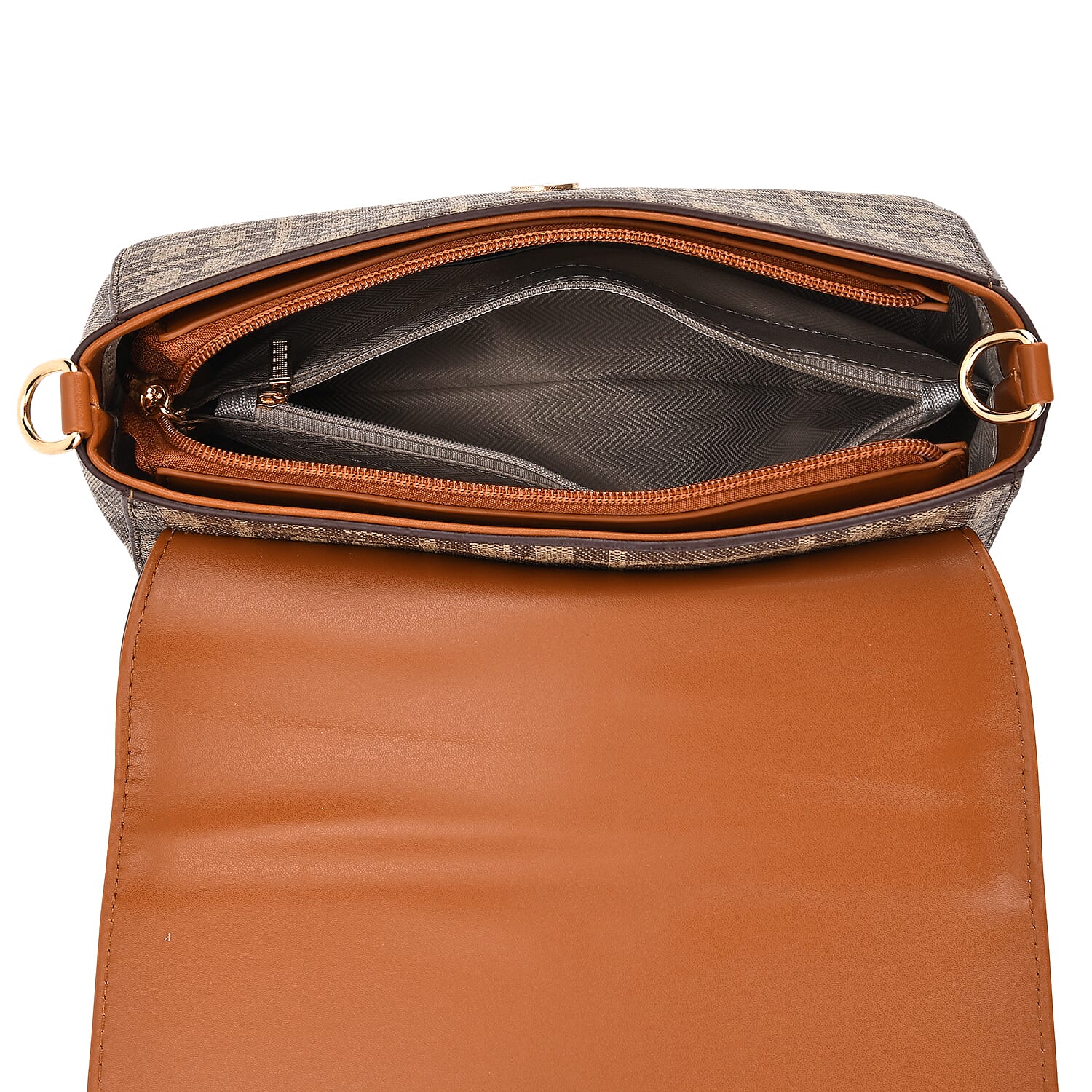 Monogram Pattern Crossbody Bag - Khaki