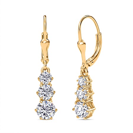 Djoy Moissanite Solitaire Lever Back Earring in 14K Yellow Gold Plating Sterling Silver 1.50 Ct. Djoy Moissanite Solitaire Lever Back Earring in 14K Yellow Gold Plating Sterling Silver 1.50 Ct.