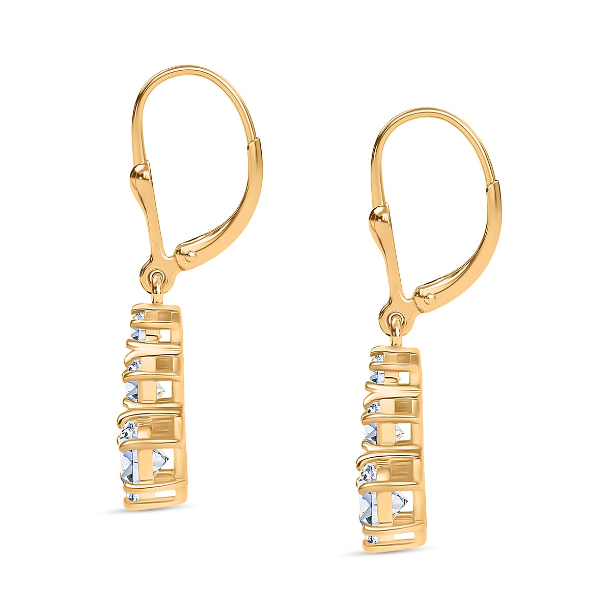 D'joy Moissanite Solitaire Lever Back Earring in 14K Yellow Gold Plating Sterling Silver 1.50 Ct.
