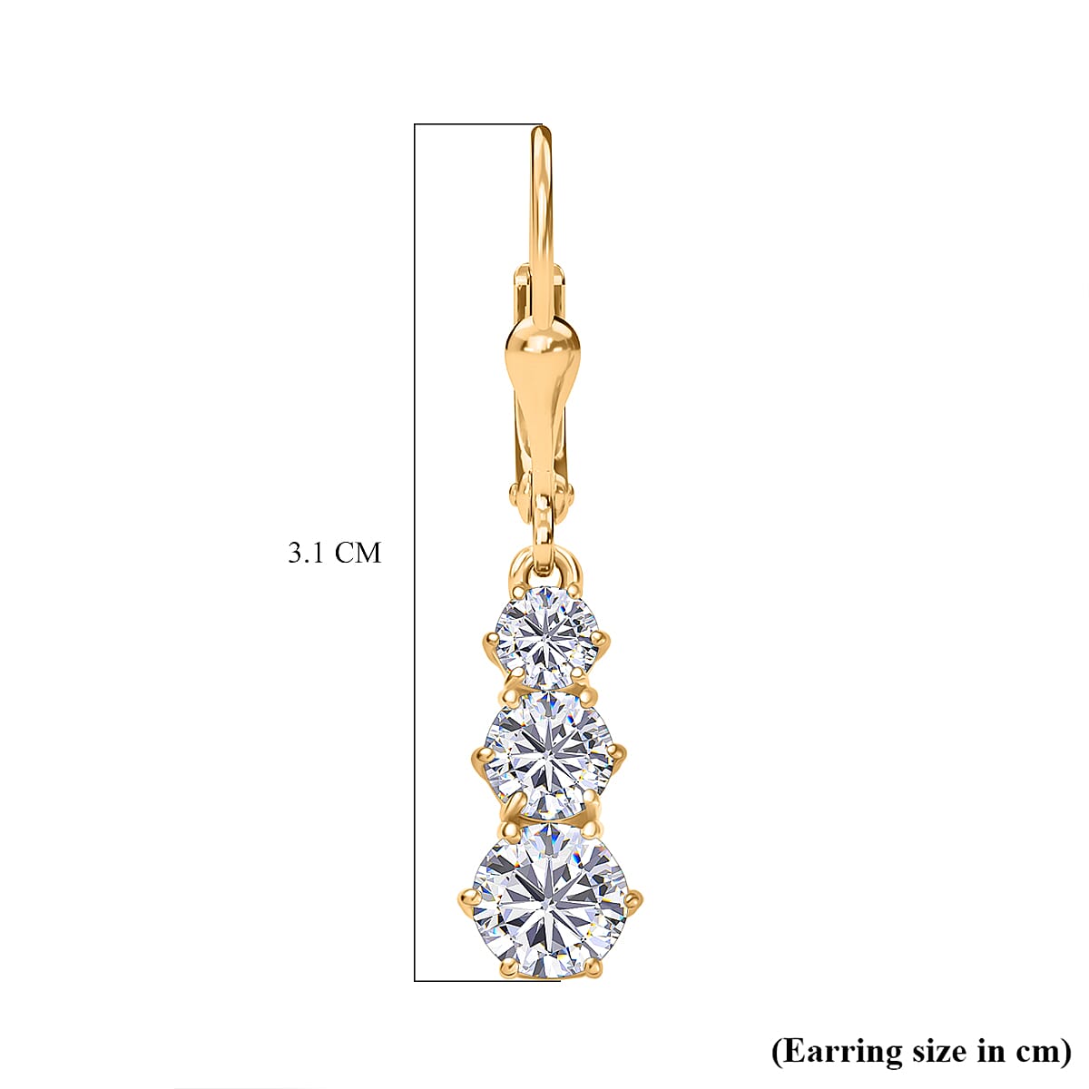 D'joy Moissanite Solitaire Lever Back Earring in 14K Yellow Gold Plating Sterling Silver 1.50 Ct.