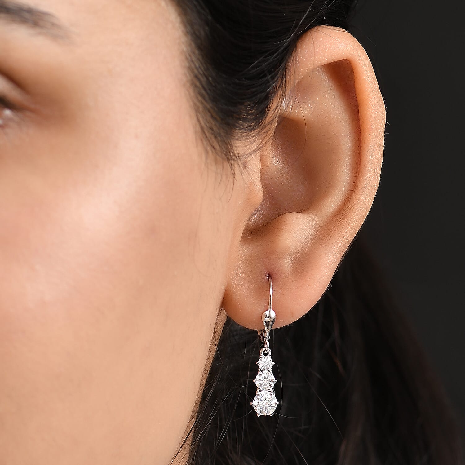 D'joy Moissanite Solitaire Lever Back Earring in Platinum Overlay Sterling Silver 1.50 Ct.