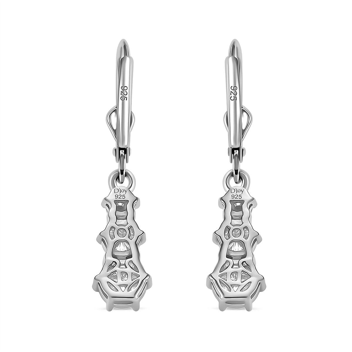 D'joy Moissanite Solitaire Lever Back Earring in Platinum Overlay Sterling Silver 1.50 Ct.
