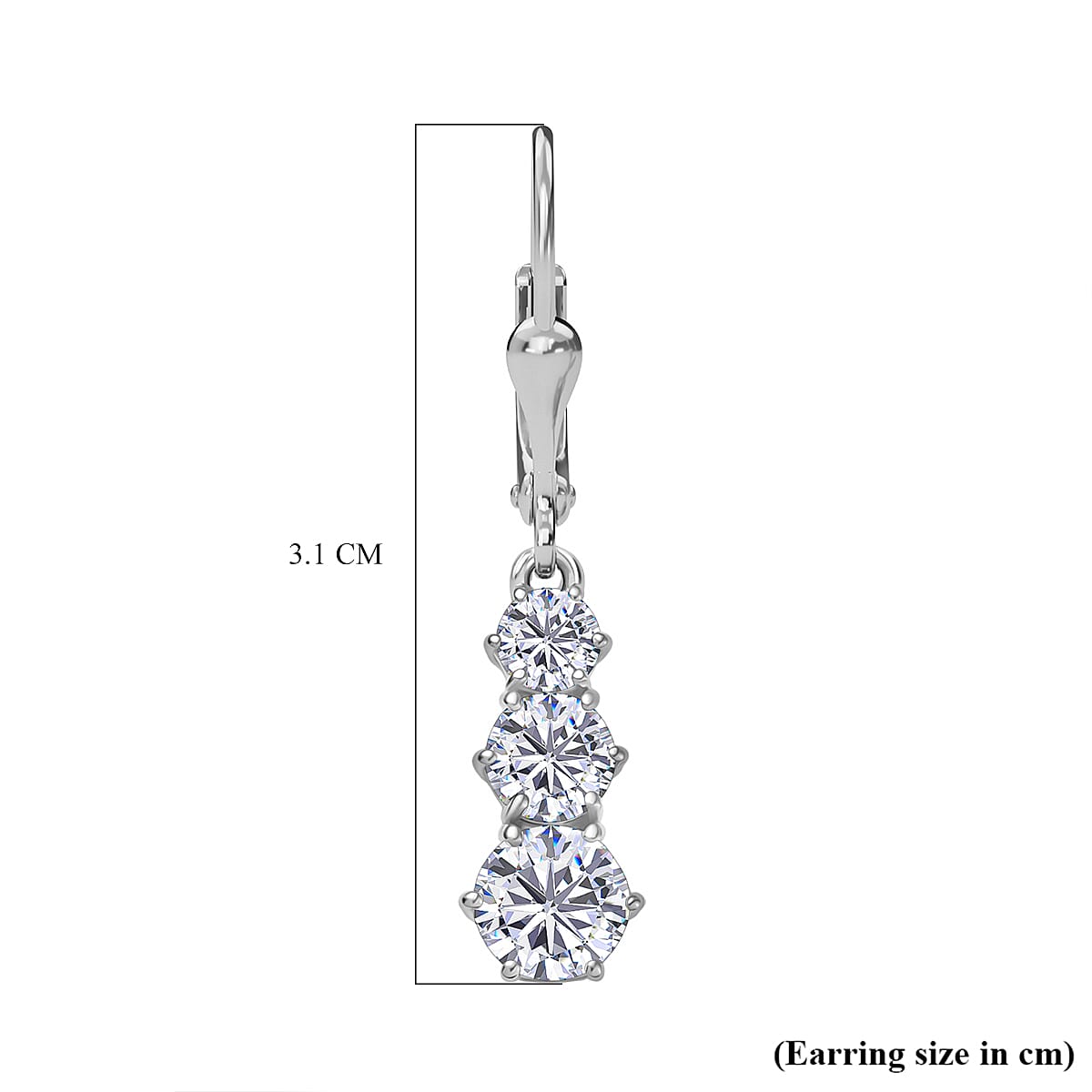 D'joy Moissanite Solitaire Lever Back Earring in Platinum Overlay Sterling Silver 1.50 Ct.