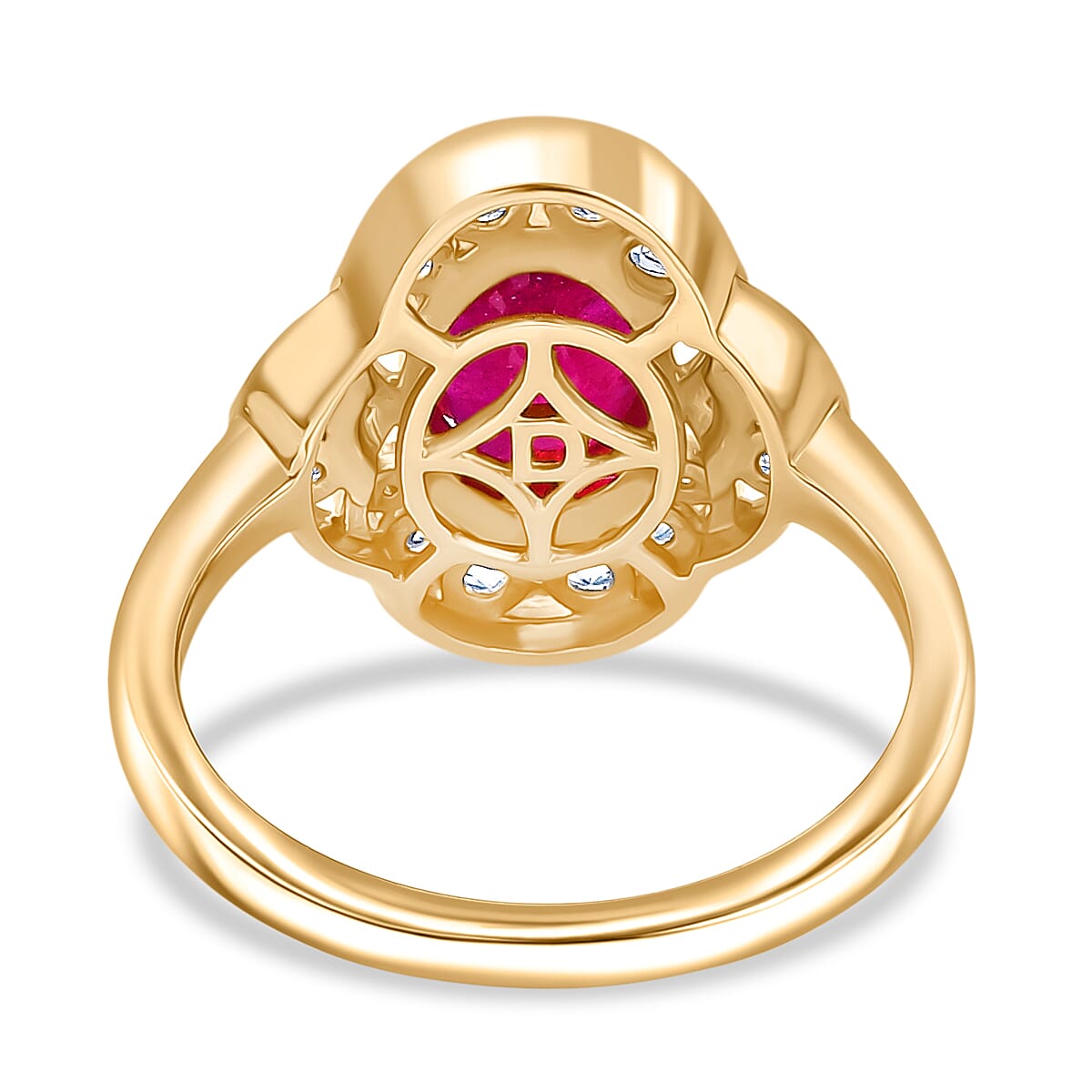 D'joy AAA African Ruby & White Zircon Ring in 14K Gold Overlay Sterling Silver 3.54 Ct.