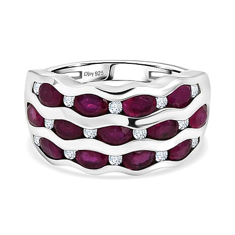 AAA African Ruby & Zircon Ring in Rhodium Overlay Sterling Silver 3.59 Ct.