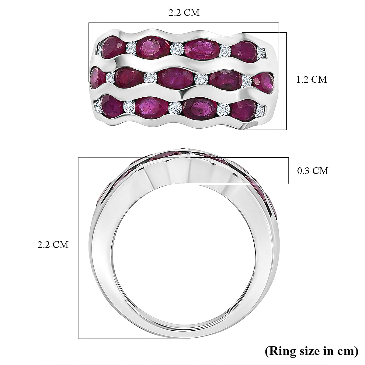 AAA African Ruby & Zircon Ring in Rhodium Overlay Sterling Silver 3.59 Ct. AAA African Ruby & Zircon Ring in Rhodium Overlay Sterling Silver 3.59 Ct.