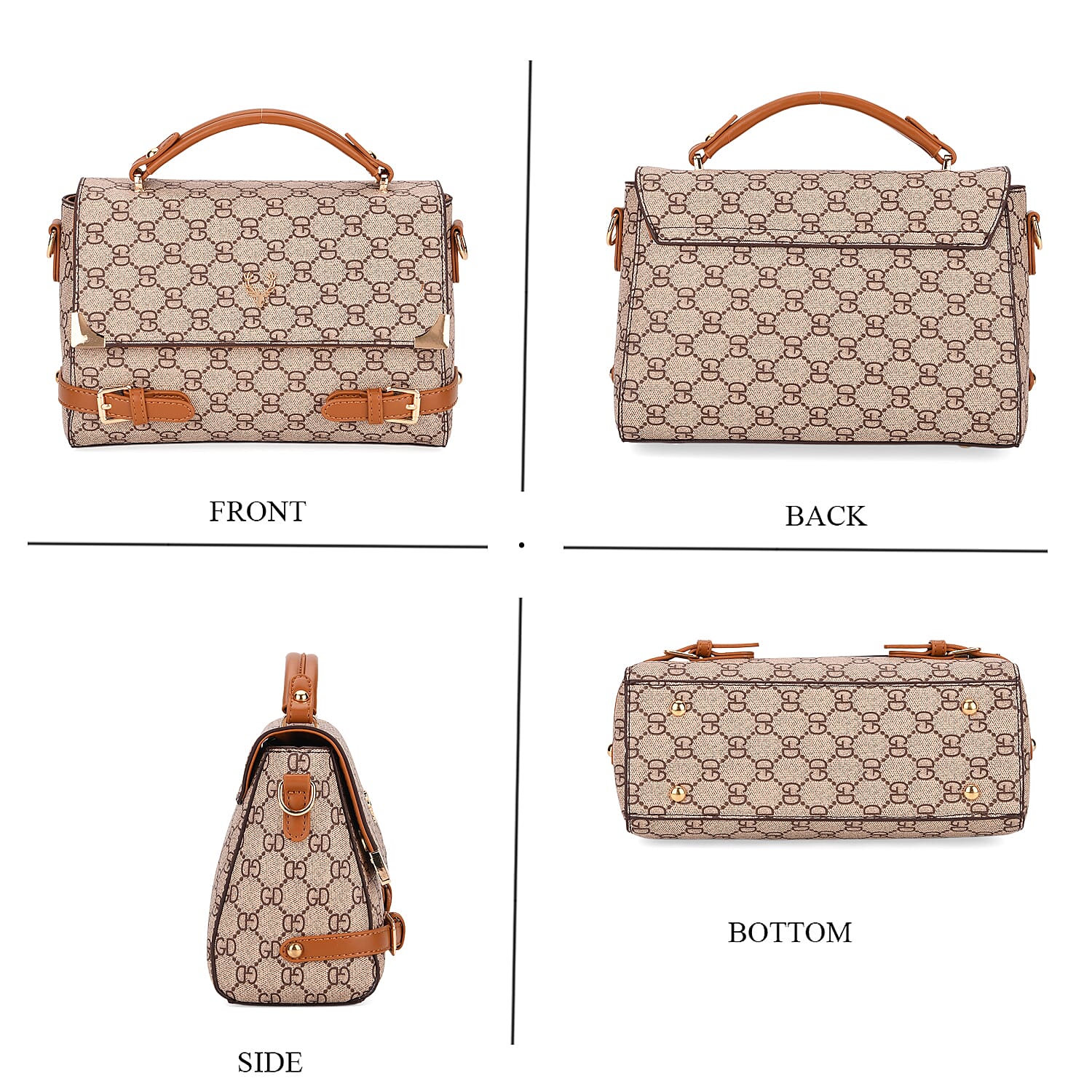 Designer-Inspired Geometric Pattern Sling Handbag - Light Khaki