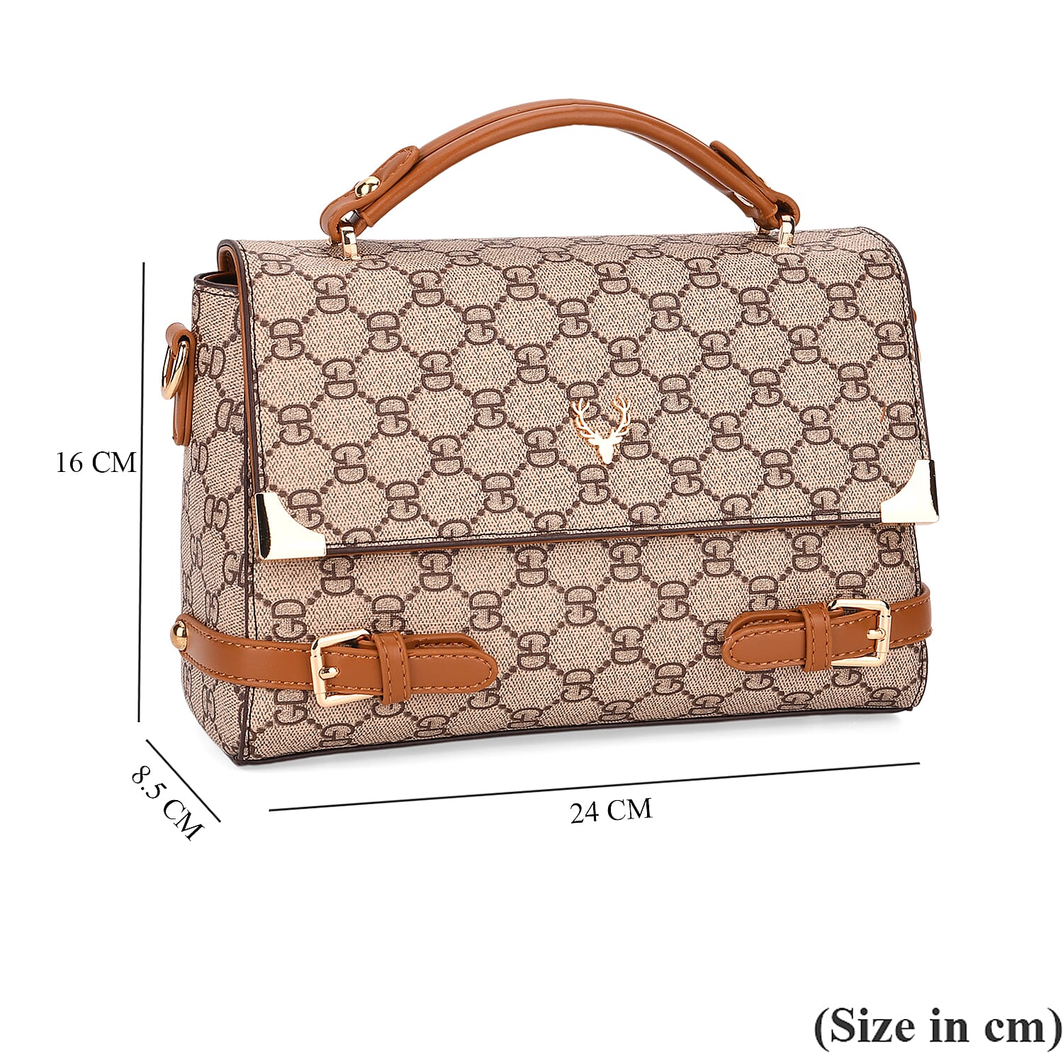 Designer-Inspired Geometric Pattern Sling Handbag - Light Khaki