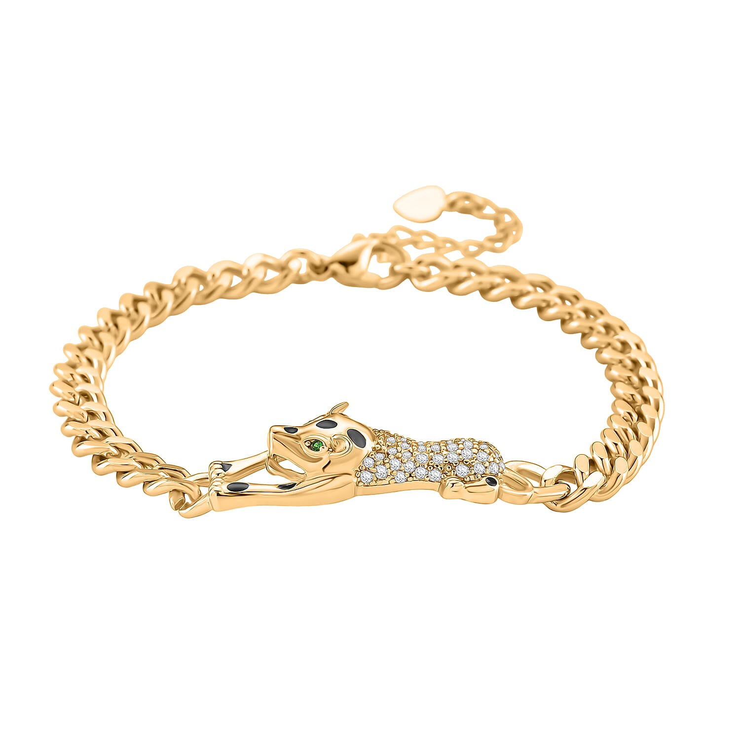 White Cubic Zirconia & Green crystal Bracelet (Size - 7 - 1.5 Ext)