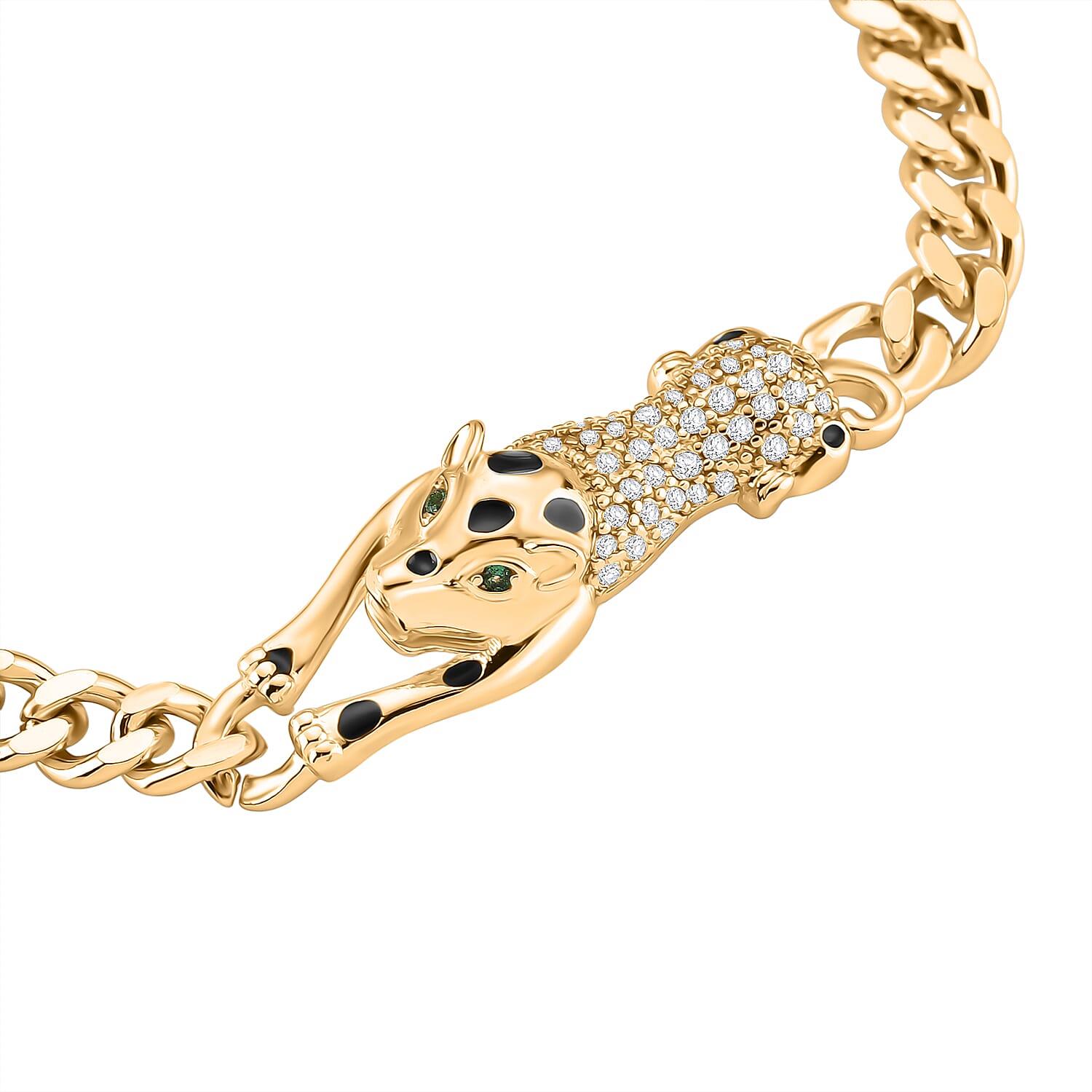 White Cubic Zirconia & Green crystal Bracelet (Size - 7 - 1.5 Ext)