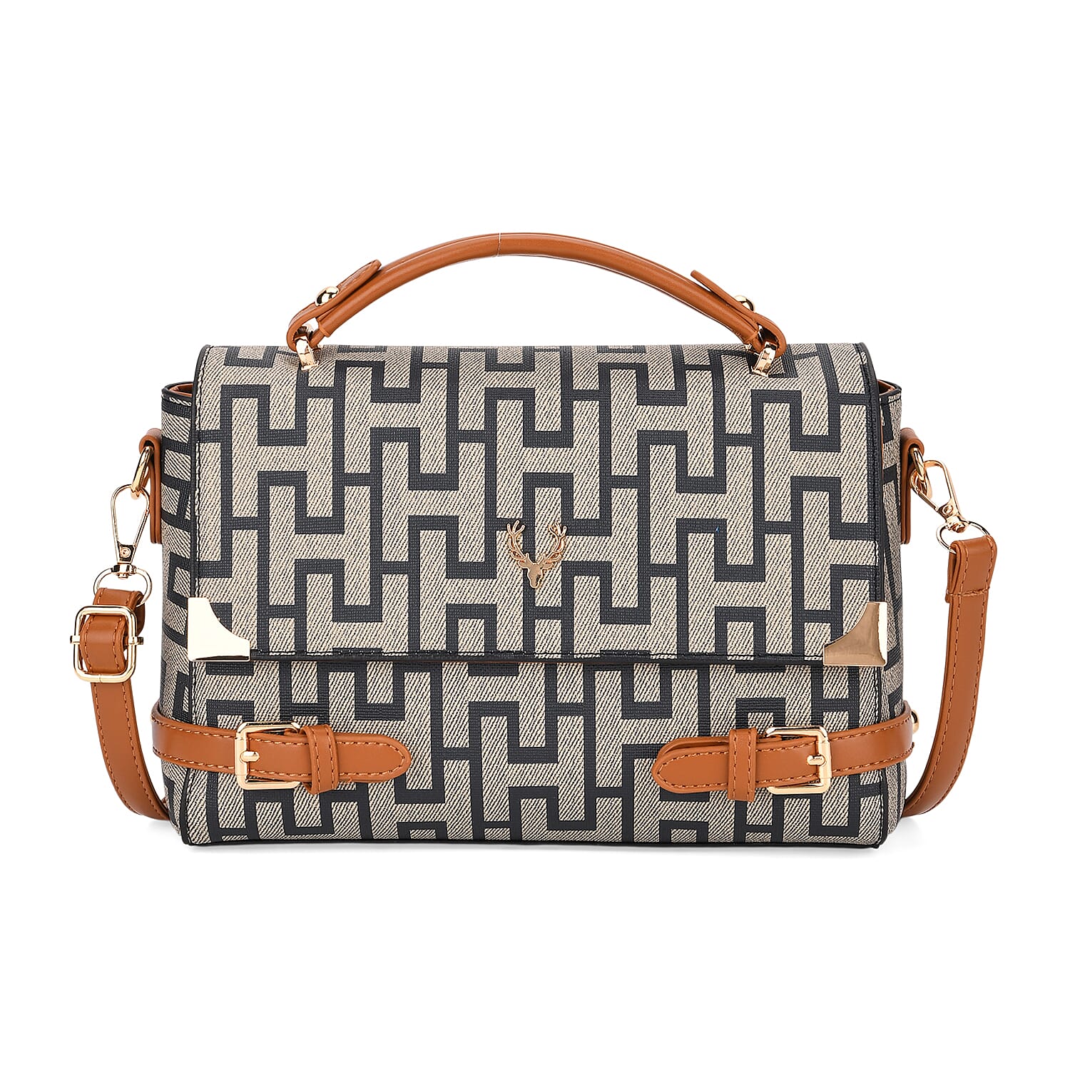 Designer-Inspired Geometric Pattern Sling Handbag - Blue