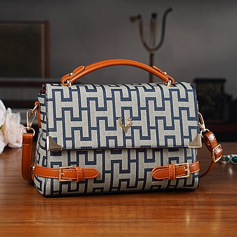 Designer-Inspired Geometric Pattern Sling Handbag - Blue