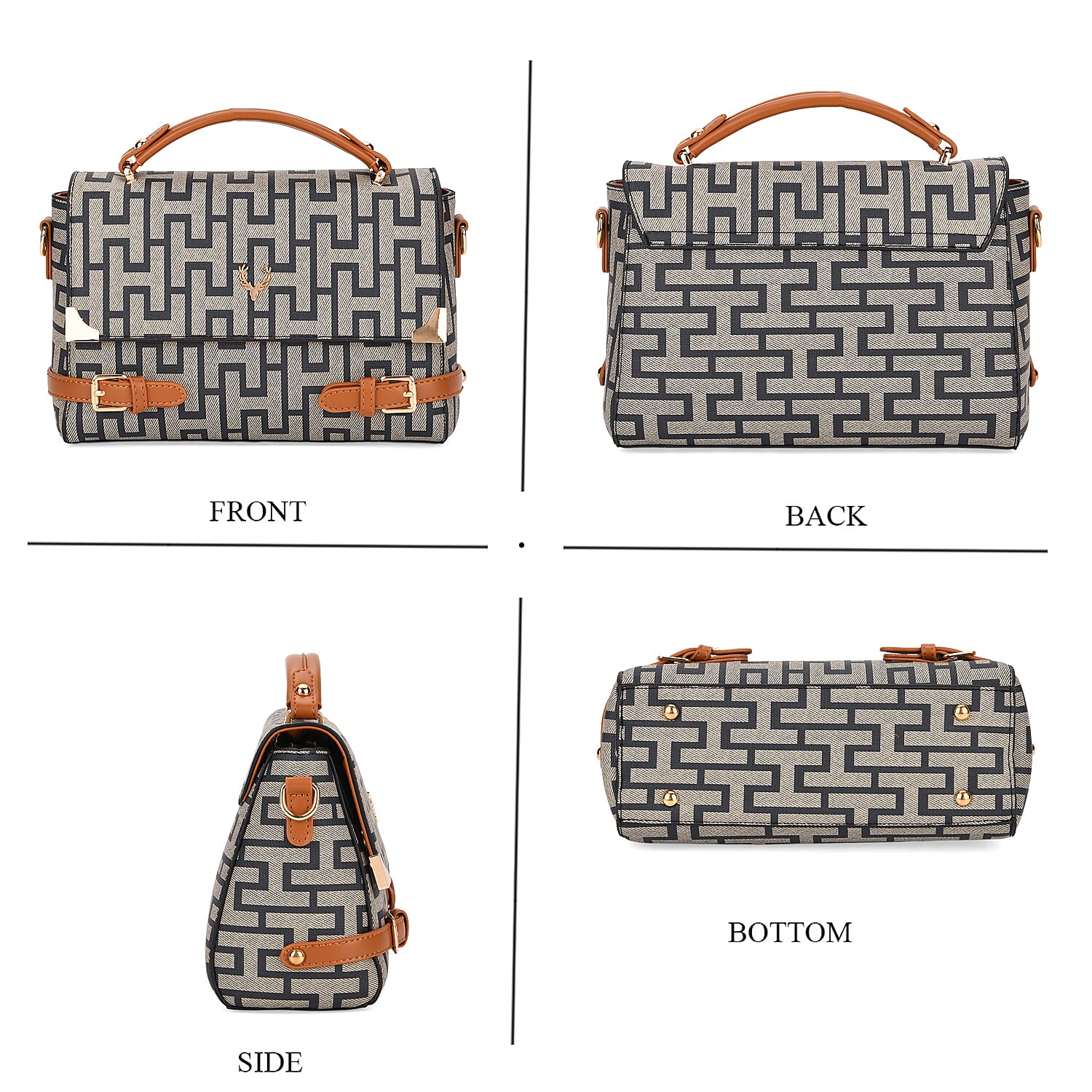 Designer-Inspired Geometric Pattern Sling Handbag - Blue