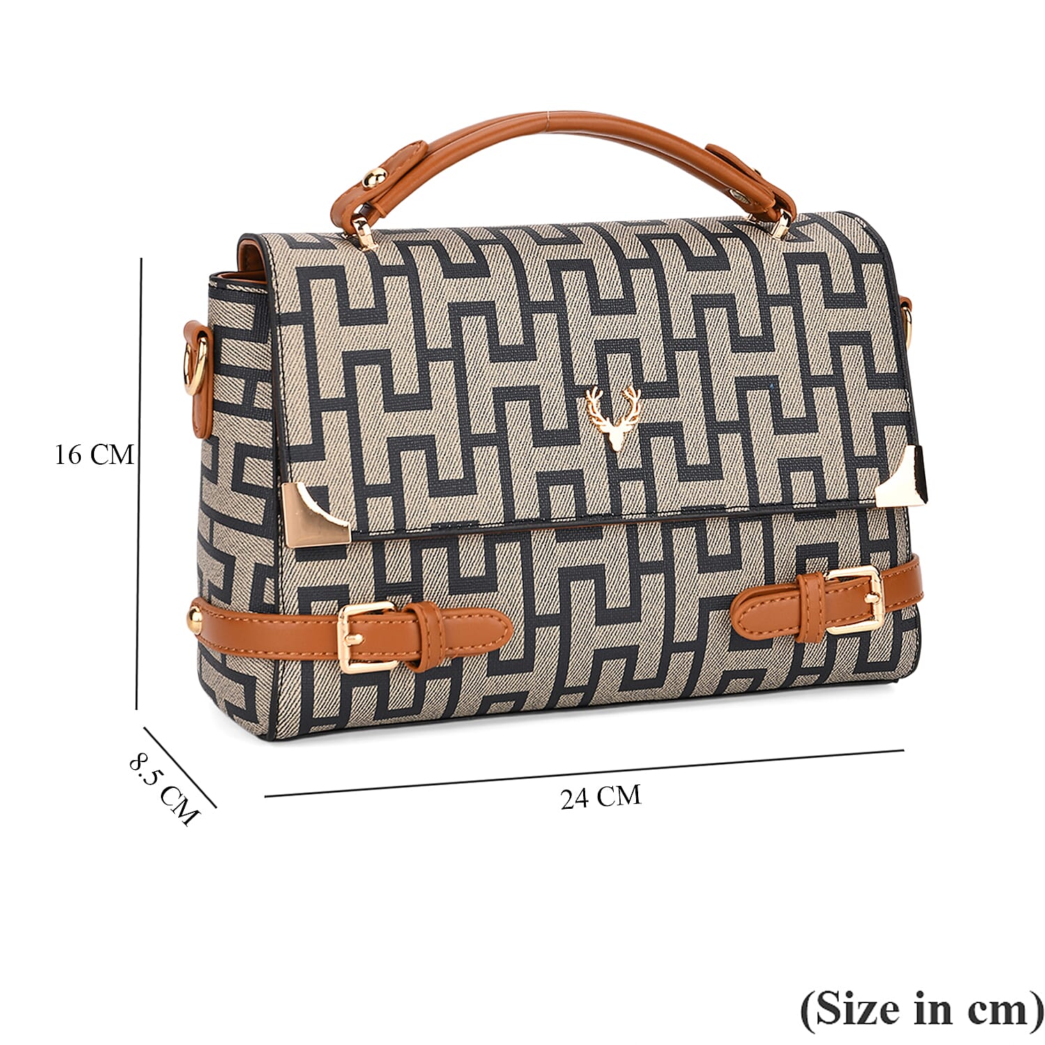 Designer-Inspired Geometric Pattern Sling Handbag - Blue