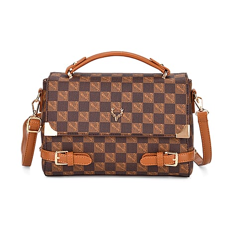 Designer-Inspired Geometric Pattern Sling Handbag - Light Brown