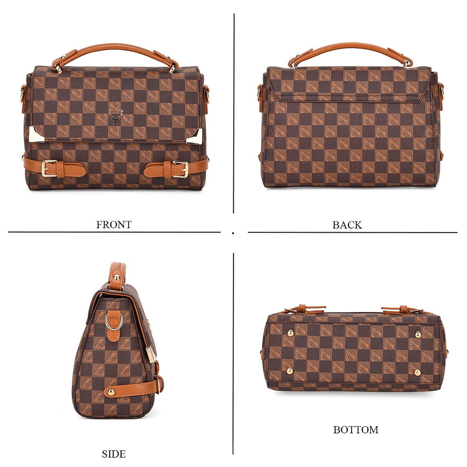 Designer-Inspired Geometric Pattern Sling Handbag - Light Brown