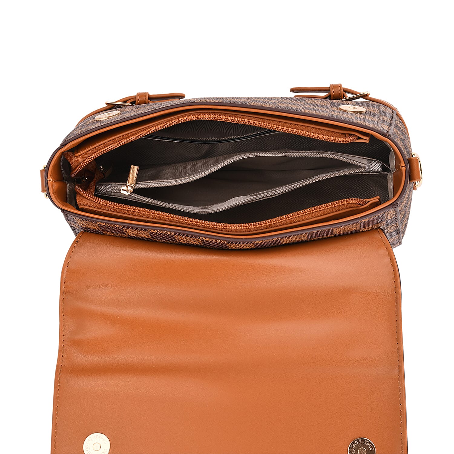 Designer-Inspired Geometric Pattern Sling Handbag - Light Brown