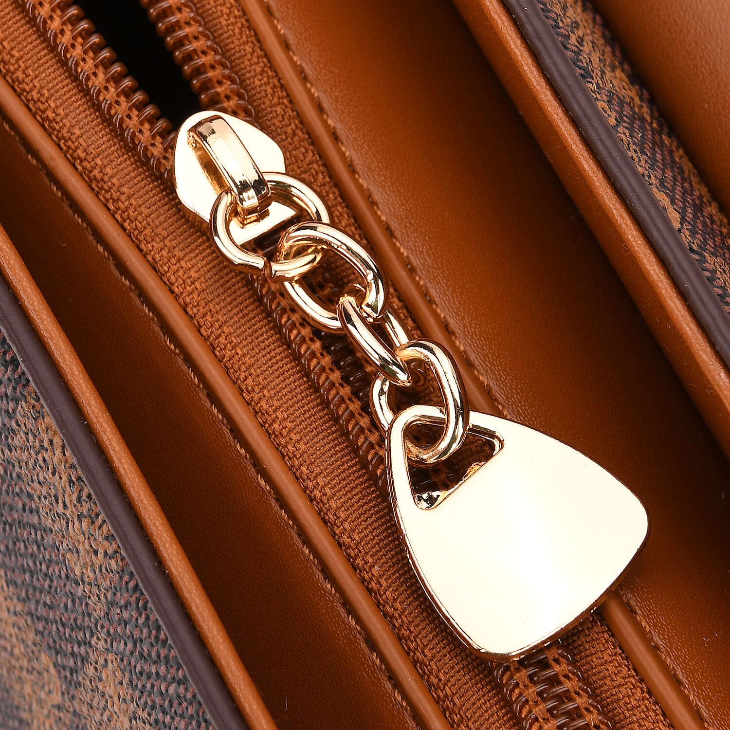 Designer-Inspired Geometric Pattern Sling Handbag - Light Brown