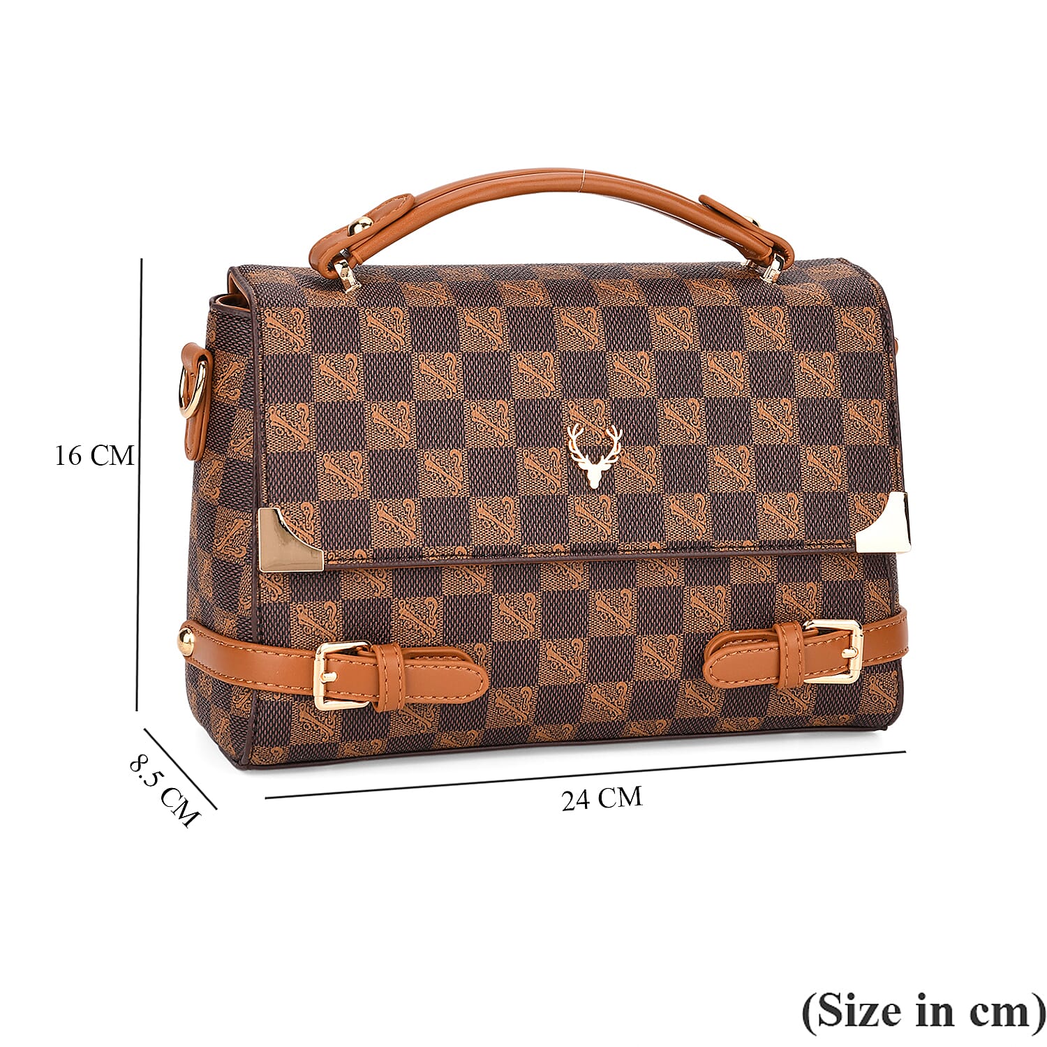 Designer-Inspired Geometric Pattern Sling Handbag - Light Brown