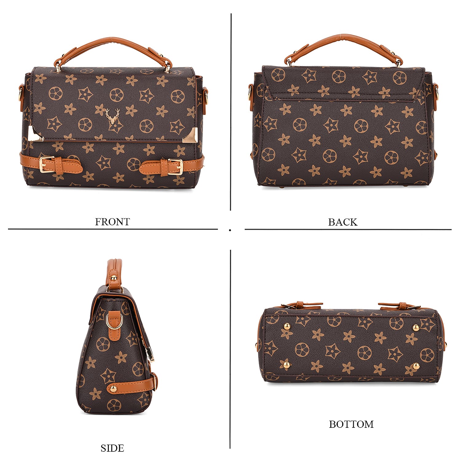 Designer-Inspired Geometric Pattern Sling Handbag - Dark Brown