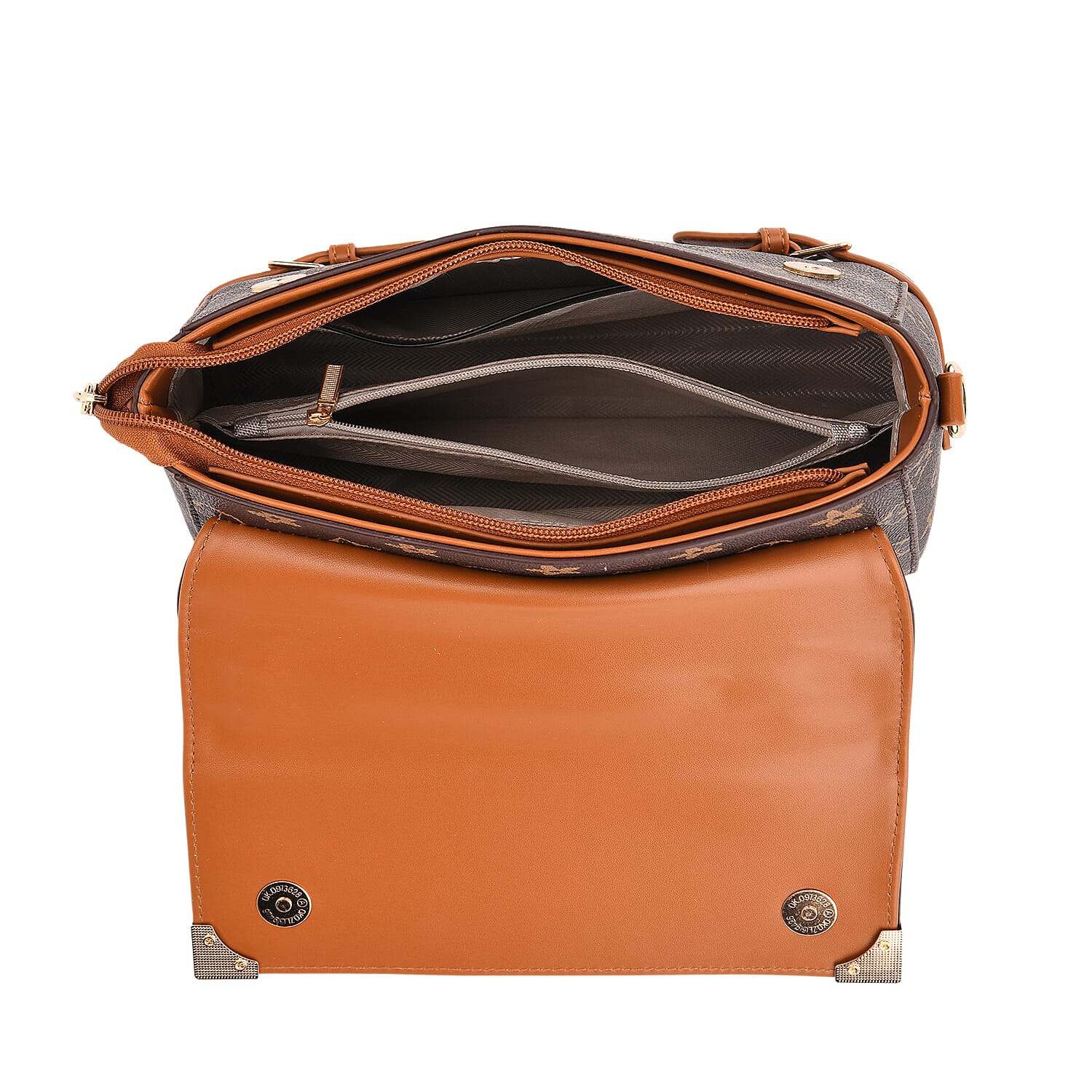 Designer-Inspired Geometric Pattern Sling Handbag - Dark Brown