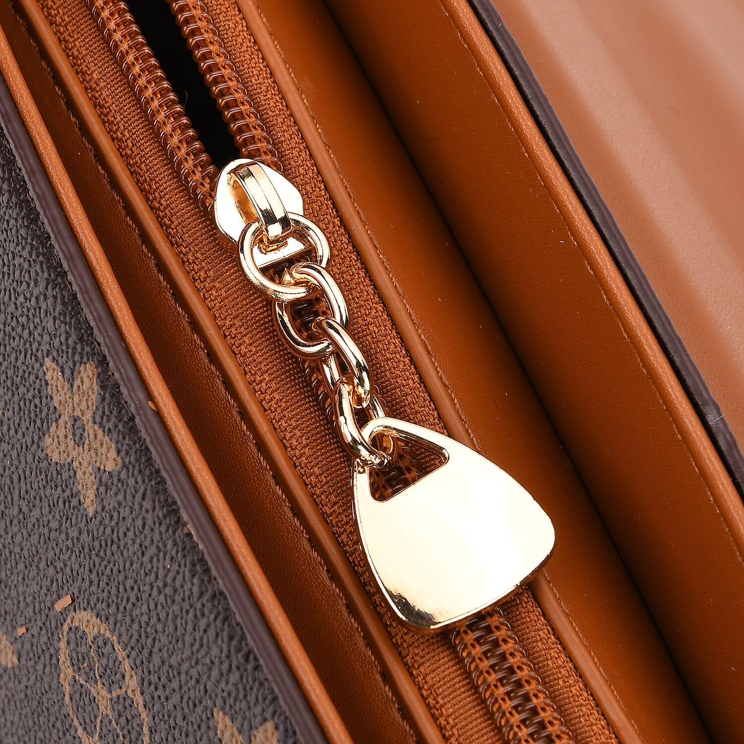 Designer-Inspired Geometric Pattern Sling Handbag - Dark Brown