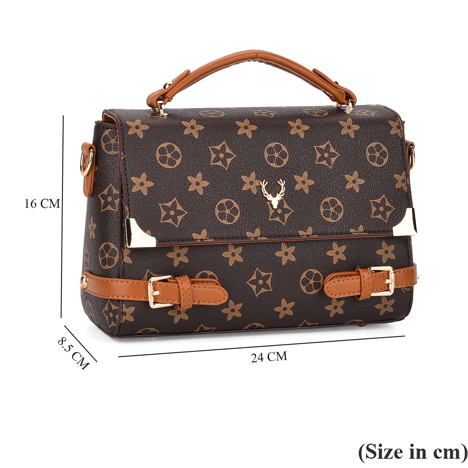 Designer-Inspired Geometric Pattern Sling Handbag - Dark Brown