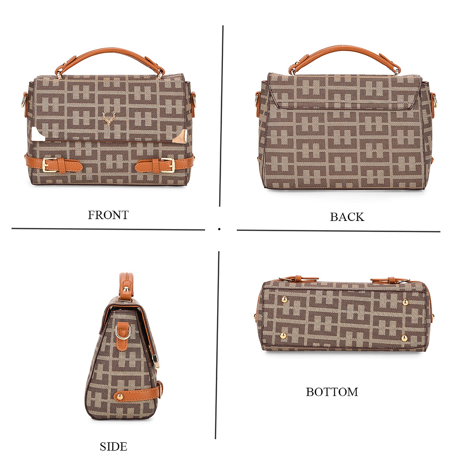 Designer-Inspired Geometric Pattern Sling Handbag - Khaki