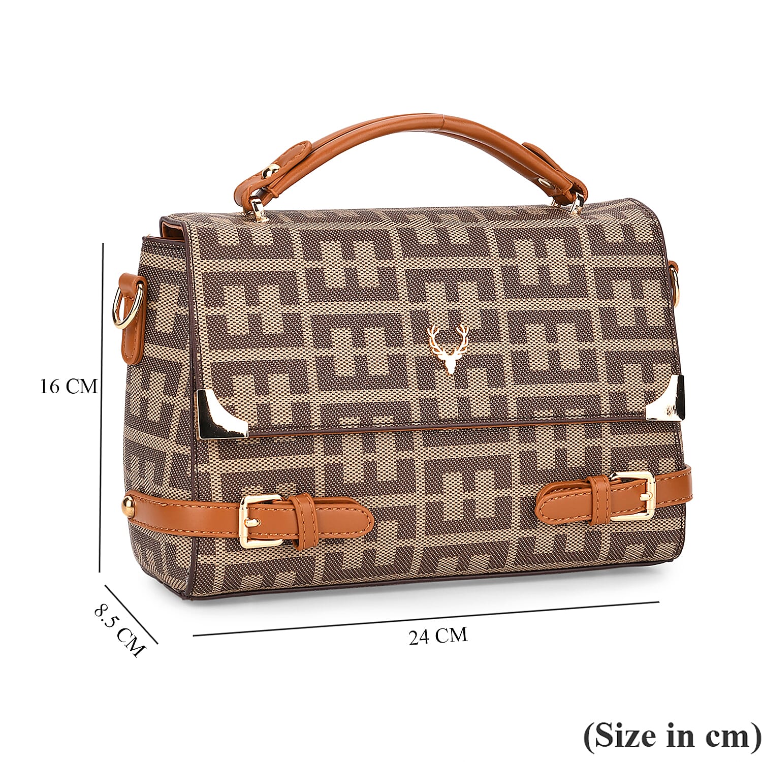 Designer-Inspired Geometric Pattern Sling Handbag - Khaki