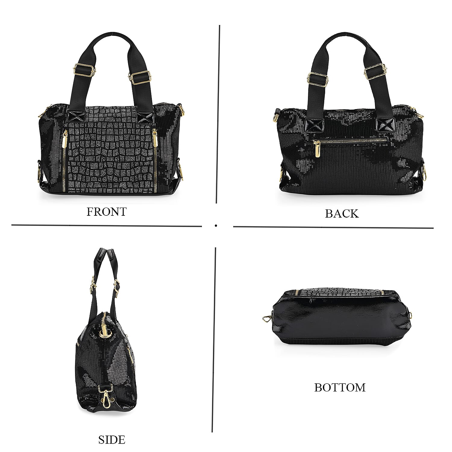 Stylish Sequin Crossbody Bag with Rhinestone Detail - Black